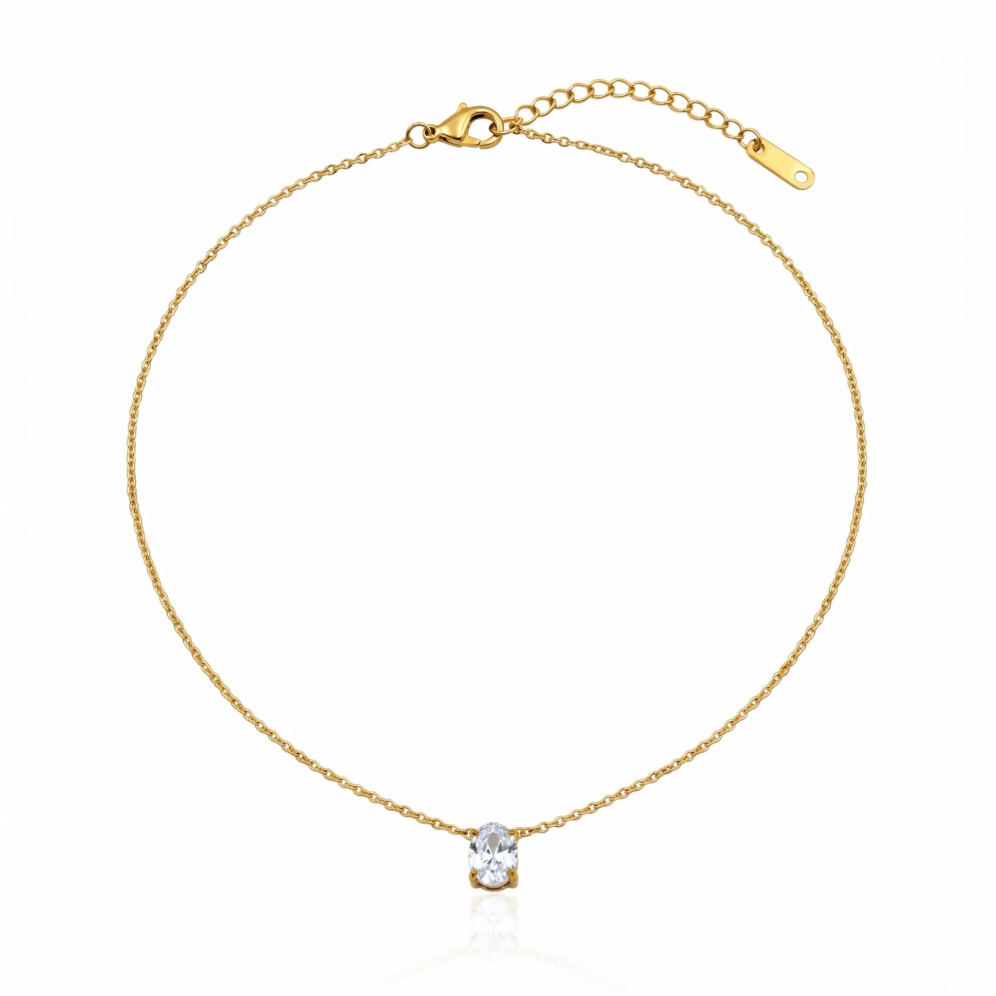 18K Gold Dainty Round CZ Pendant Necklace for Women