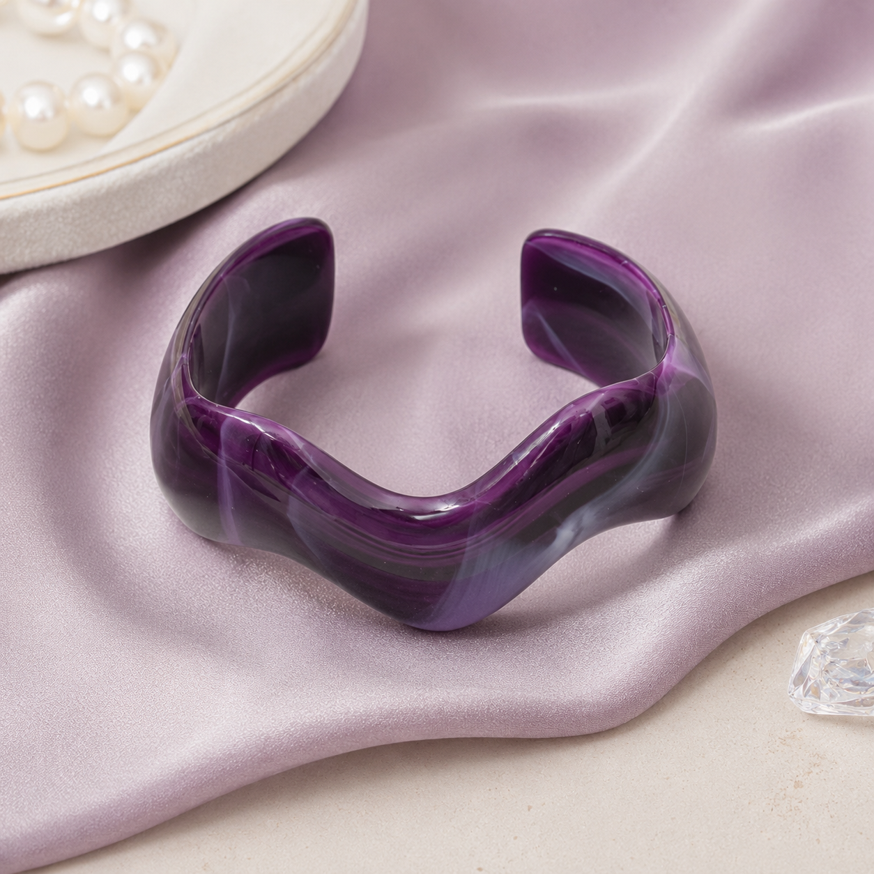 Irregular Wave Resin Open Cuff Bracelet for Women | Chunky Acrylic Bangle