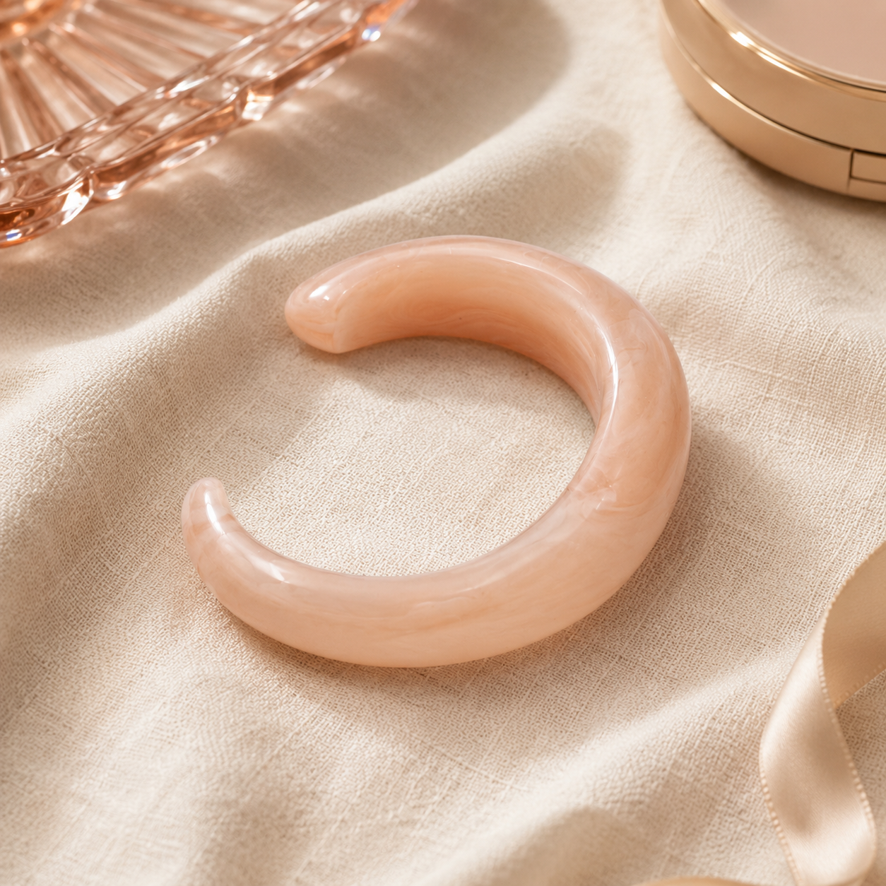 Peach Translucent Open Resin Cuff Bangle for Women