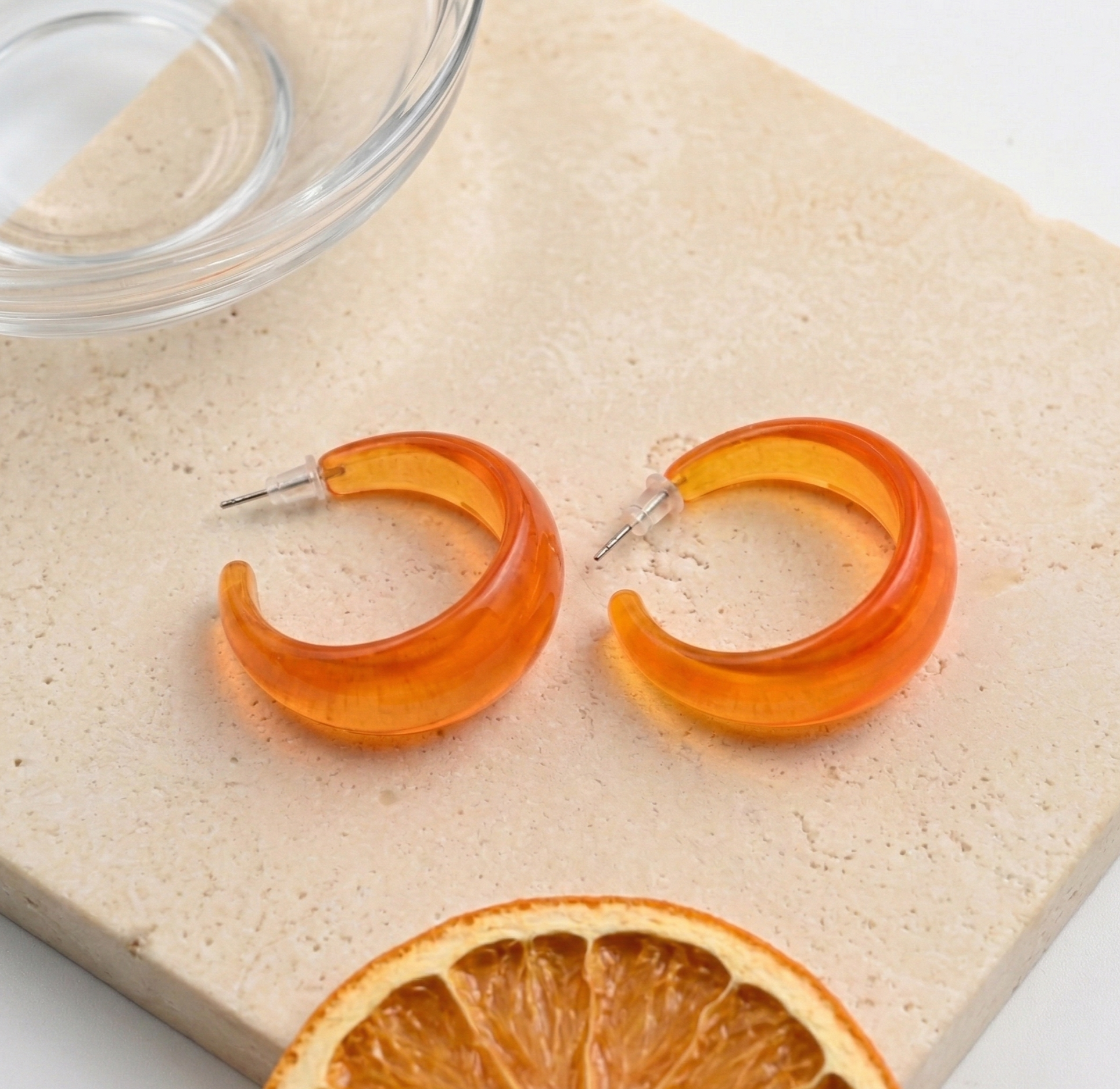 Neon Orange Resin C Hoop Earrings