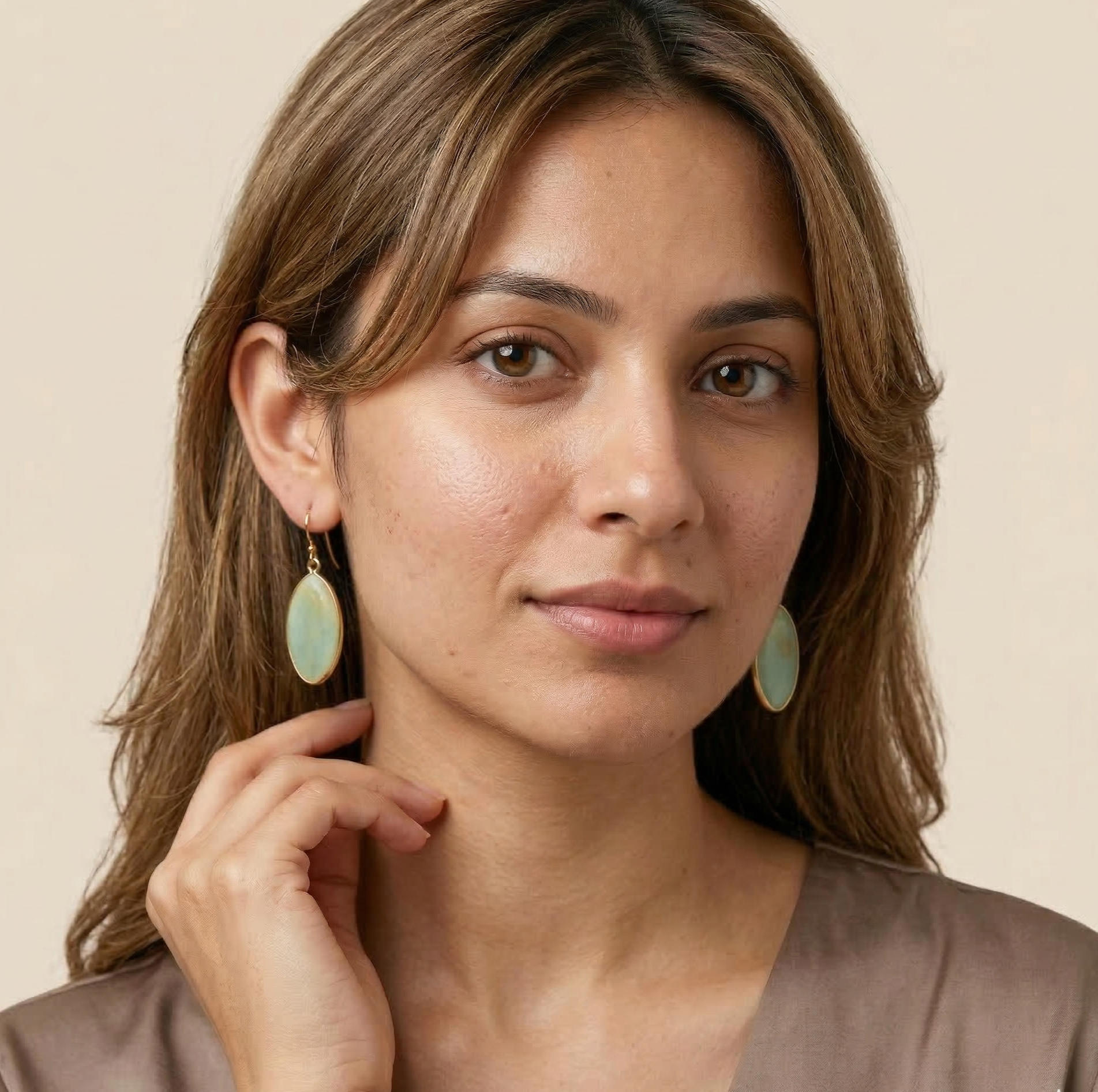 Amazonite Drop Earrings 18K Gold Plated Gemstone