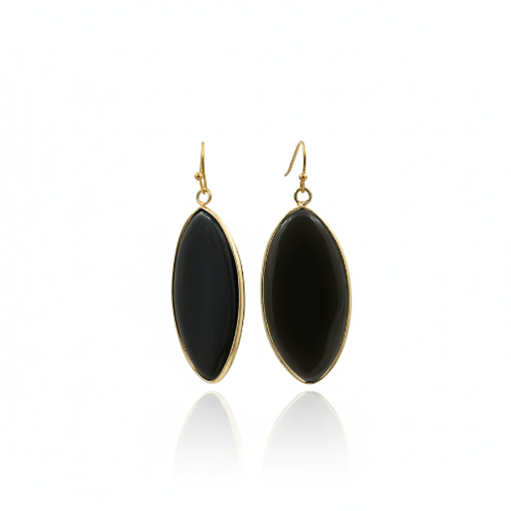Black obsidian Stone Drop Earrings Gold Tone Hook Earrings