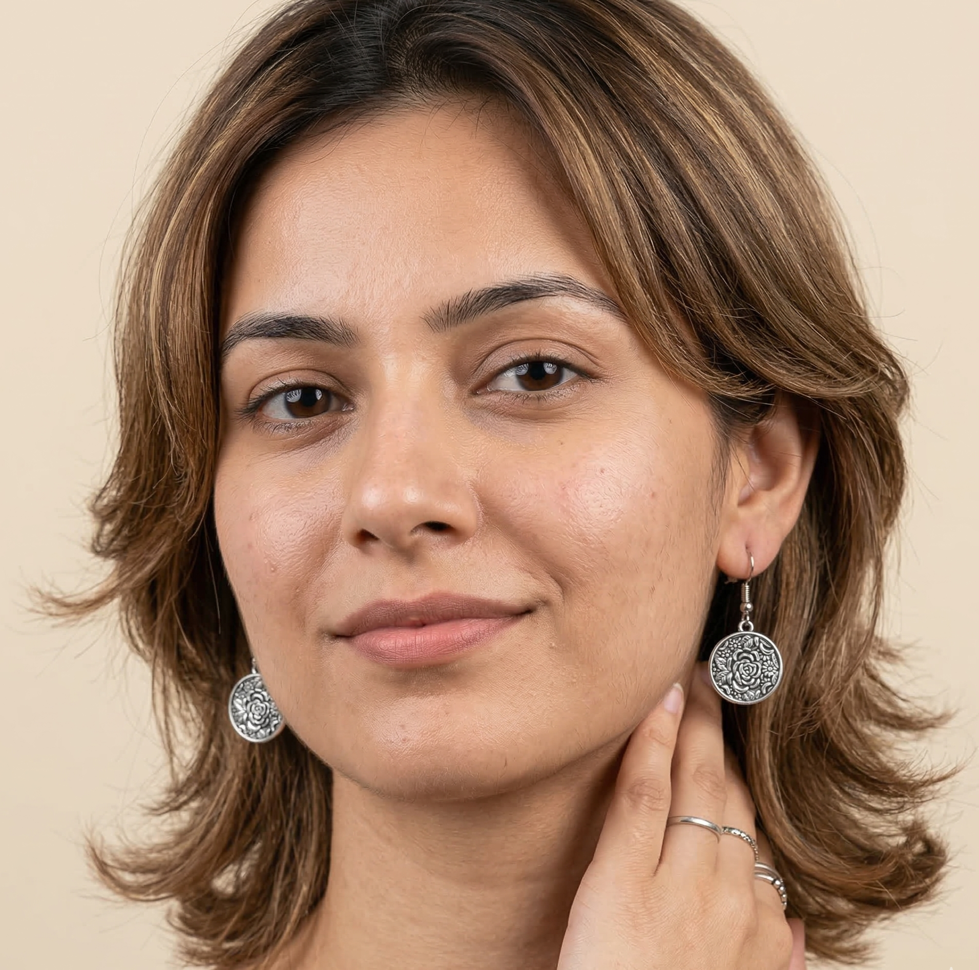 Antique Silver Flower Disc Earrings Alloy Drop Earrings