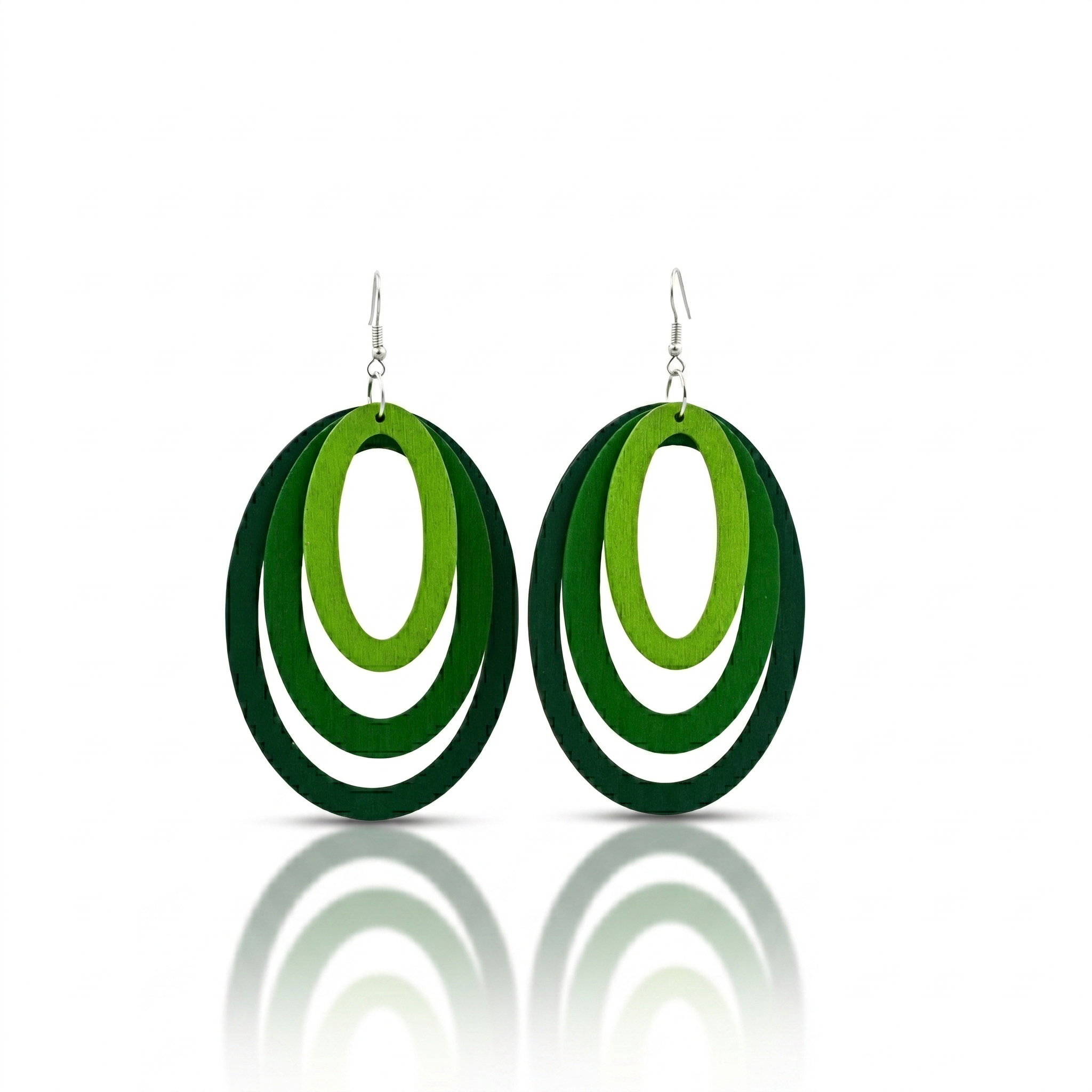 Layered Green Oval Drop Earrings