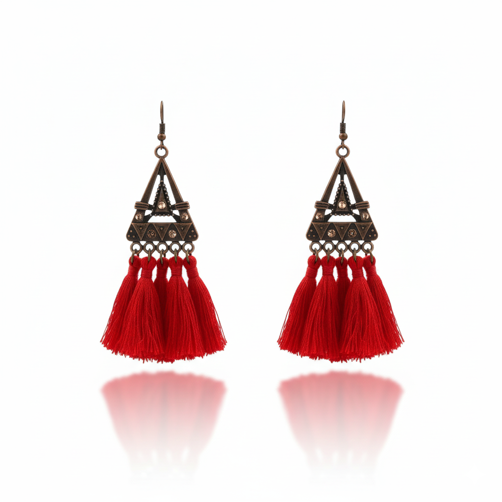 Retro Triangle Red Tassel Earrings for Women