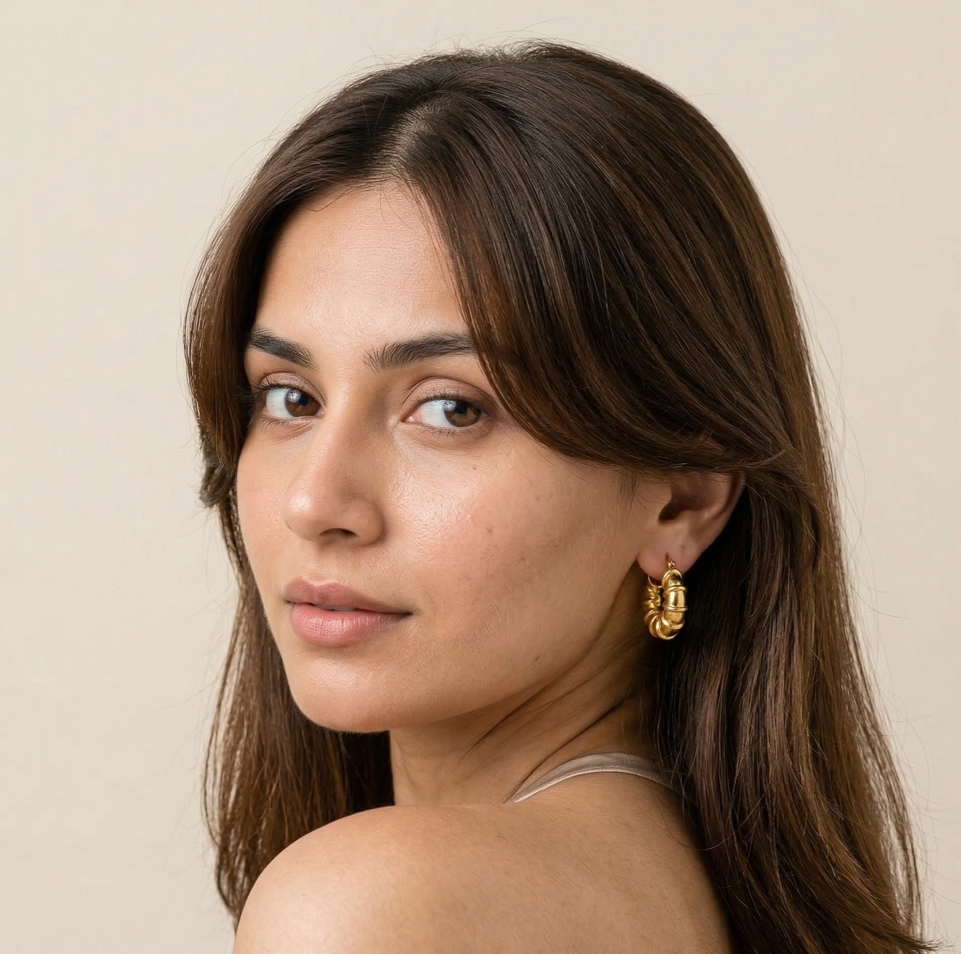 18K Gold Plated Chunky Bamboo Hoop Earrings in 316L Stainless Steel
