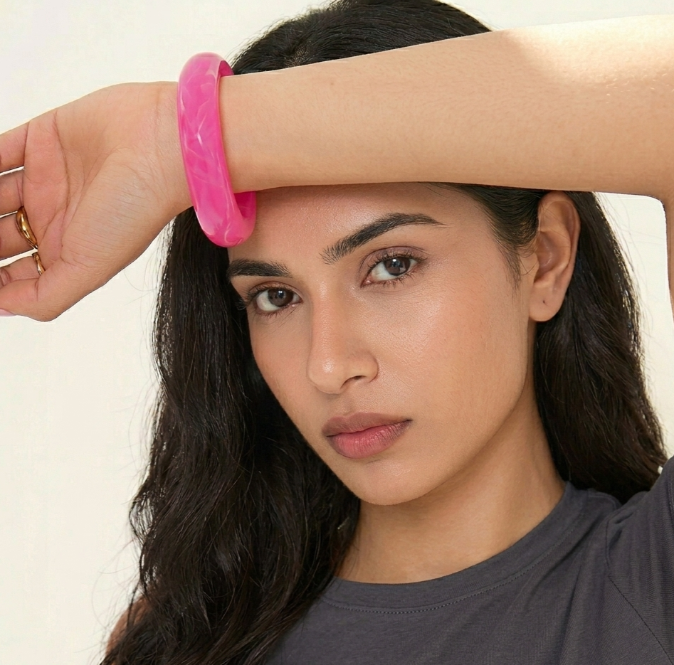 Hot Pink Chunky Geometric Resin Bangle Bracelet for Women