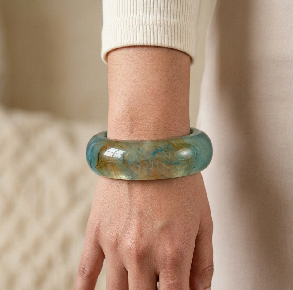 Aqua Swirl Resin Round Bangle Bracelet for Women