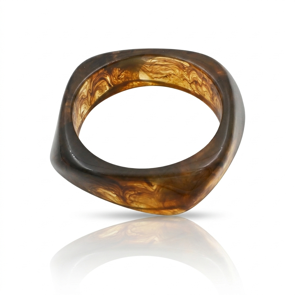 Amber Swirl Resin Square Bangle Bracelet for Women