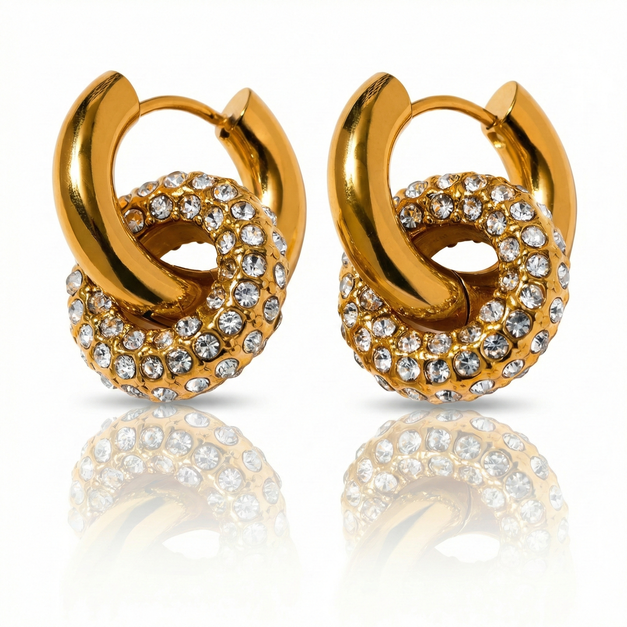 18K Gold Plated CZ Donut Huggie Hoop Earrings in 316L Stainless Steel
