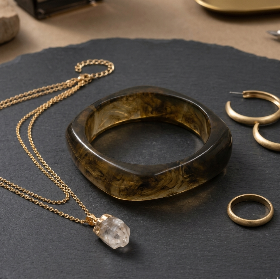 Smoky Amber Irregular Resin Bangle Bracelet for Women
