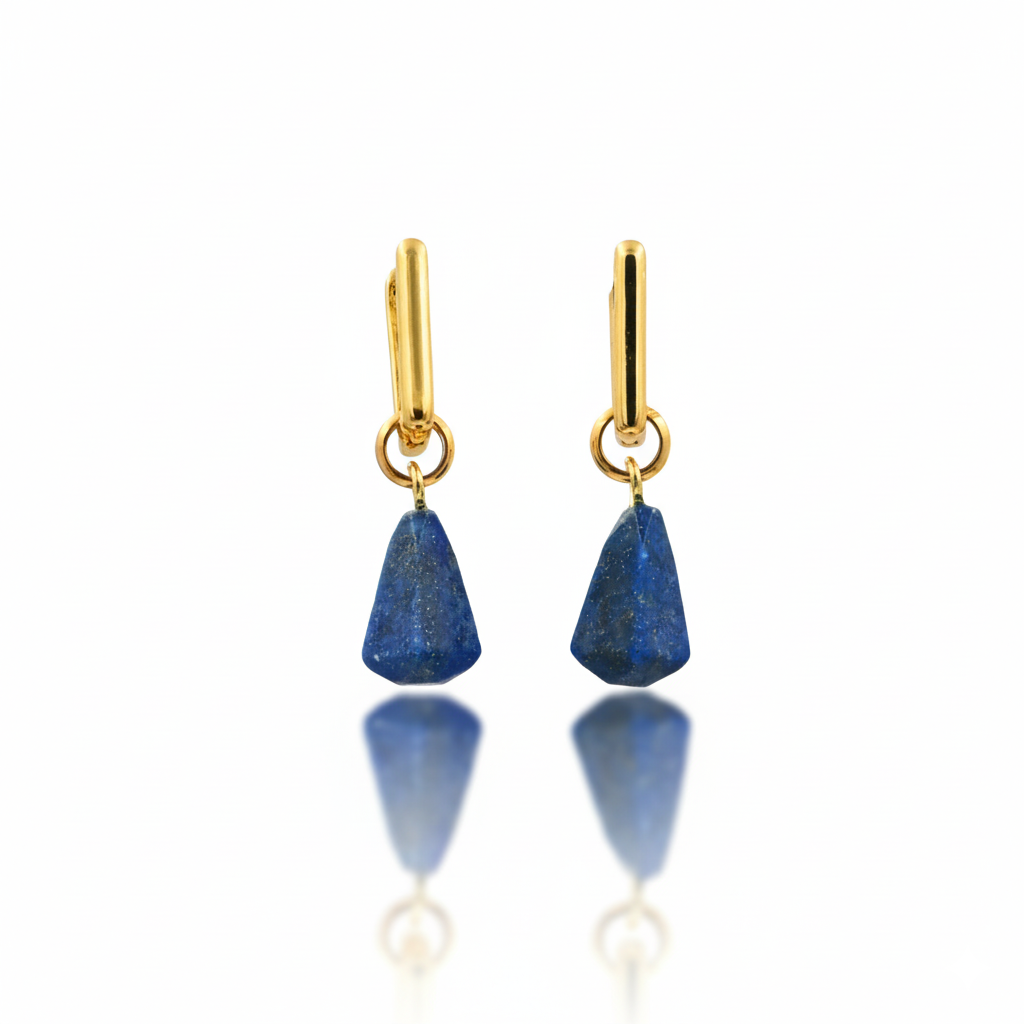 Lapis Lazuli Drop Earrings Gold Tone Brass