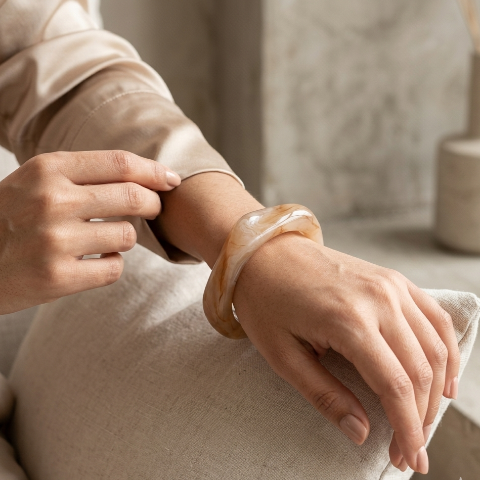 Beige Marble Resin Geometric Bangle Bracelet for Women