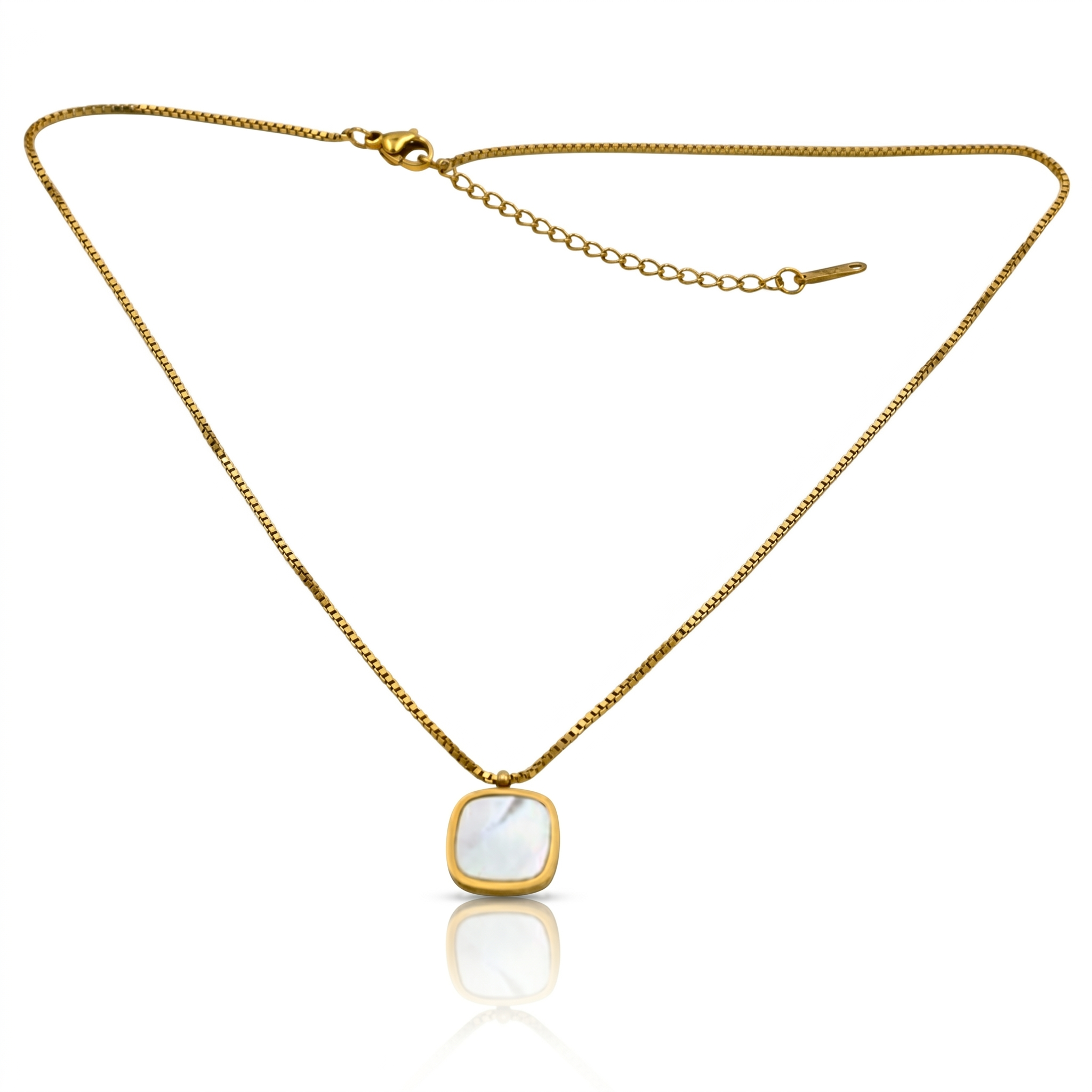 Gold Square Shell Pendant Necklace