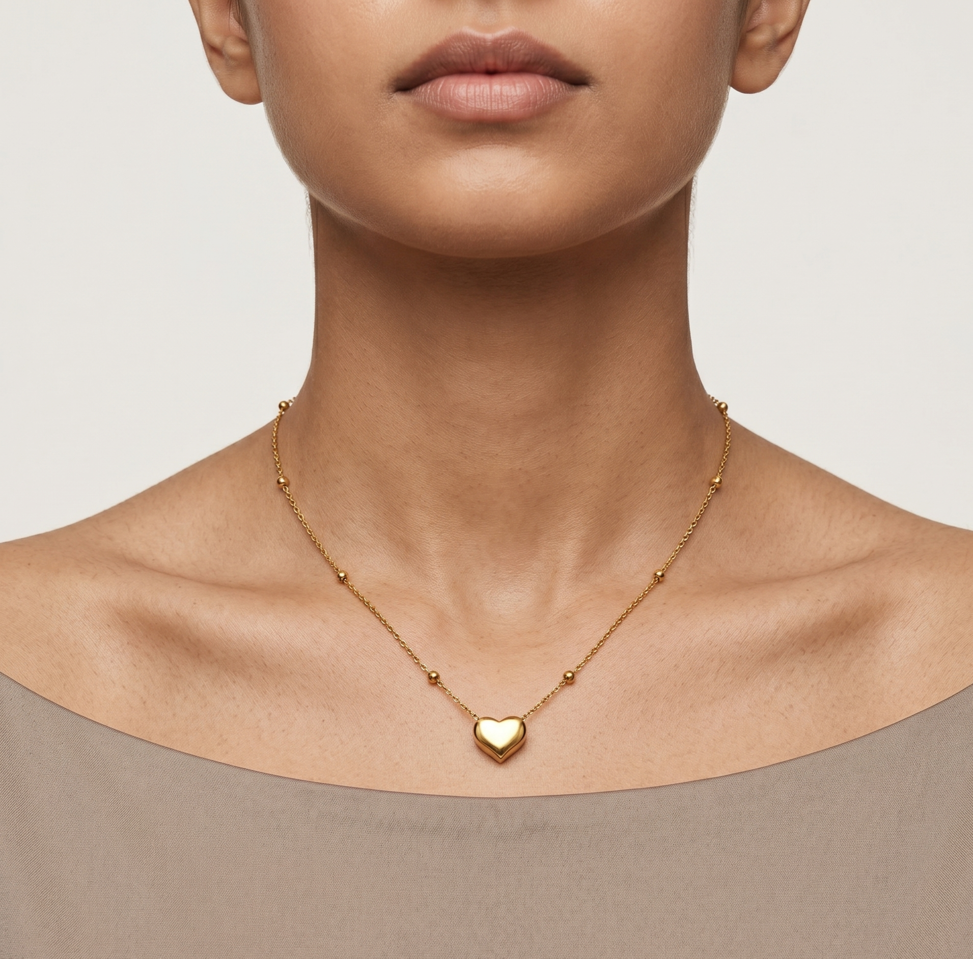 Gold Heart Bead Chain Necklace
