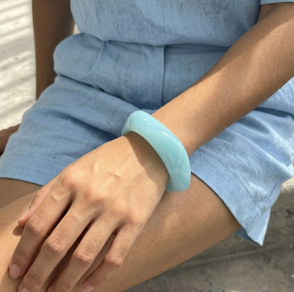 Sky Blue Chunky Geometric Resin Bangle Bracelet for Women