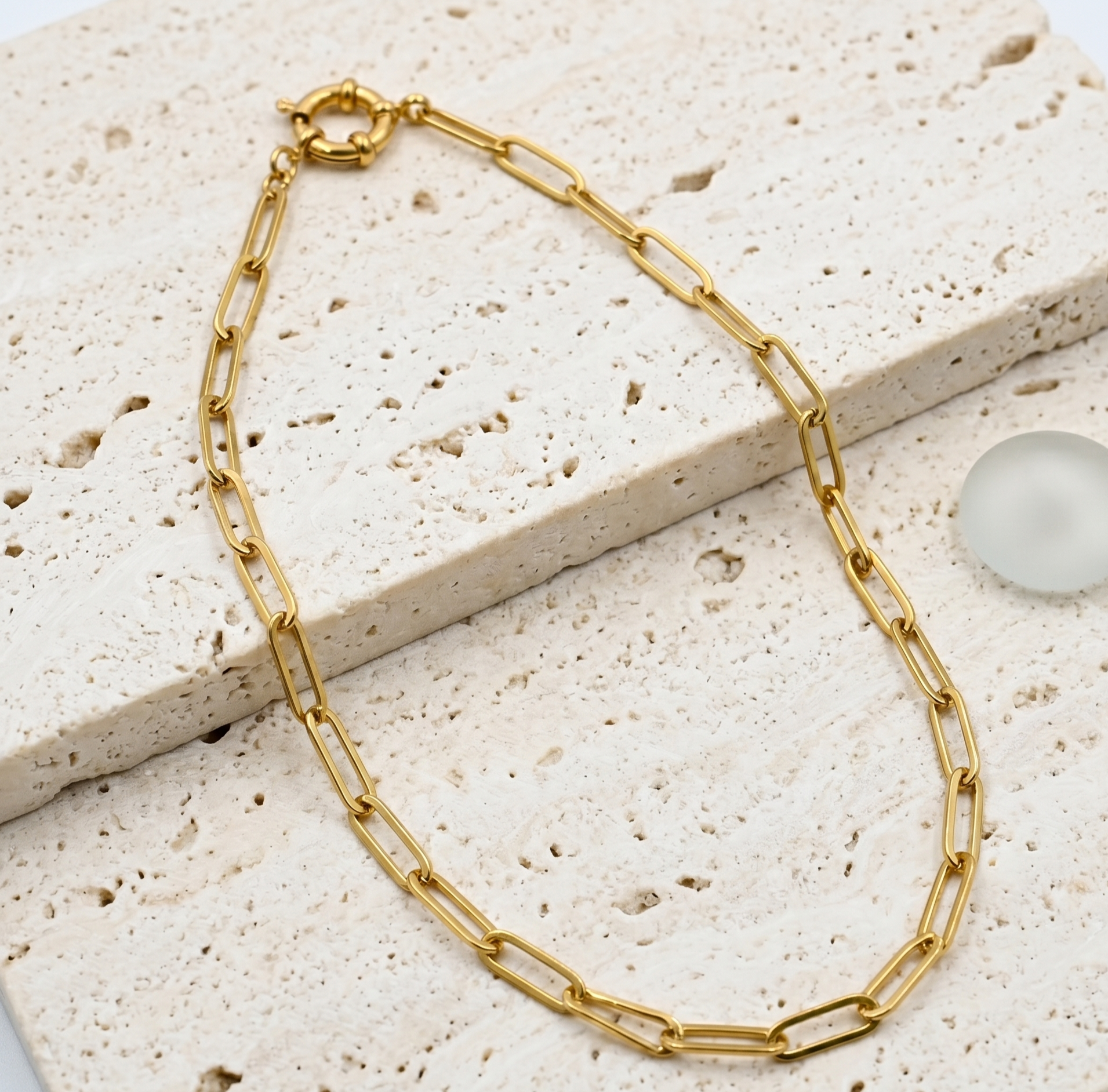 18K Gold Paperclip Chain Necklace for Women – Rectangle Link Stainless Steel Necklace