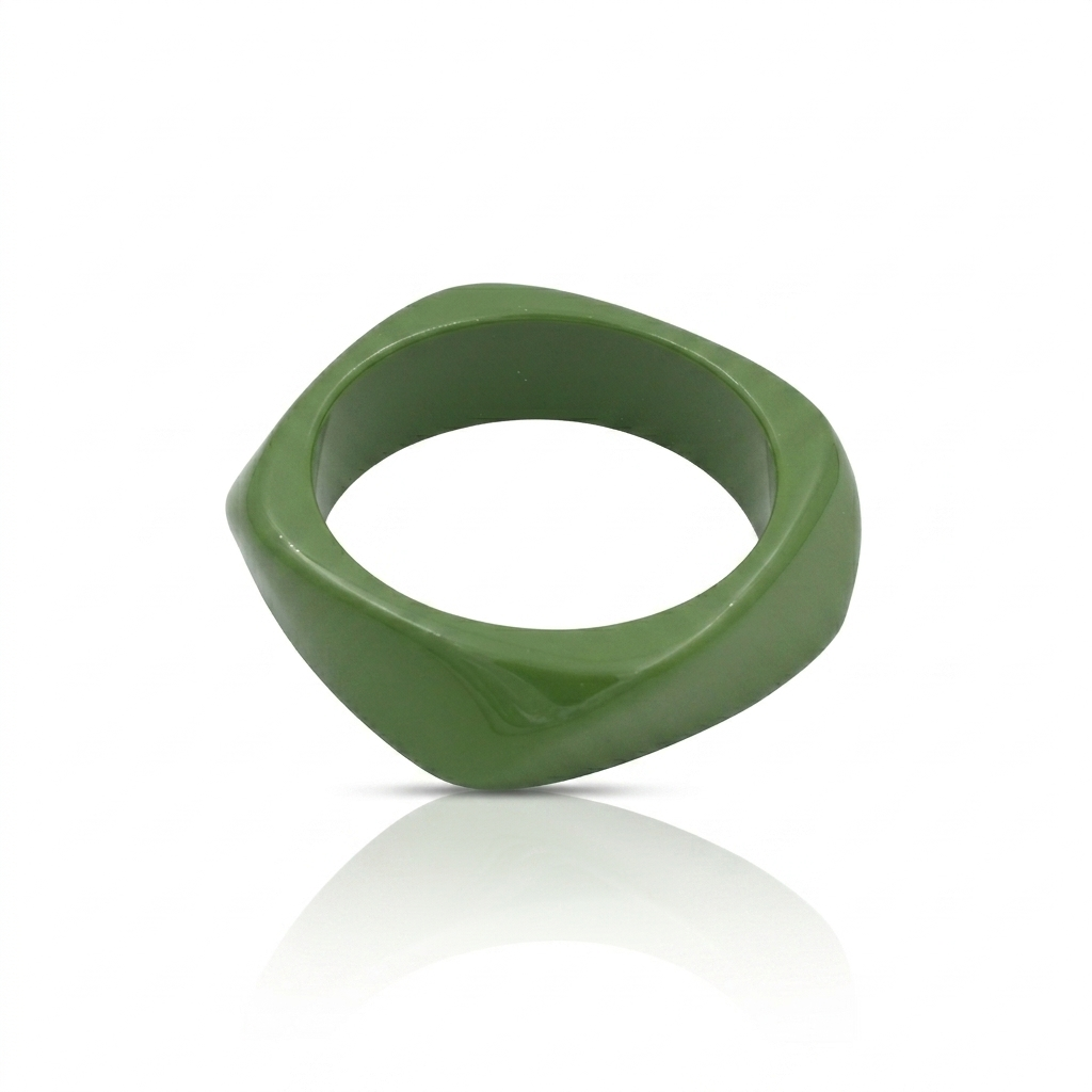 Olive Green Chunky Geometric Resin Bangle Bracelet for Women