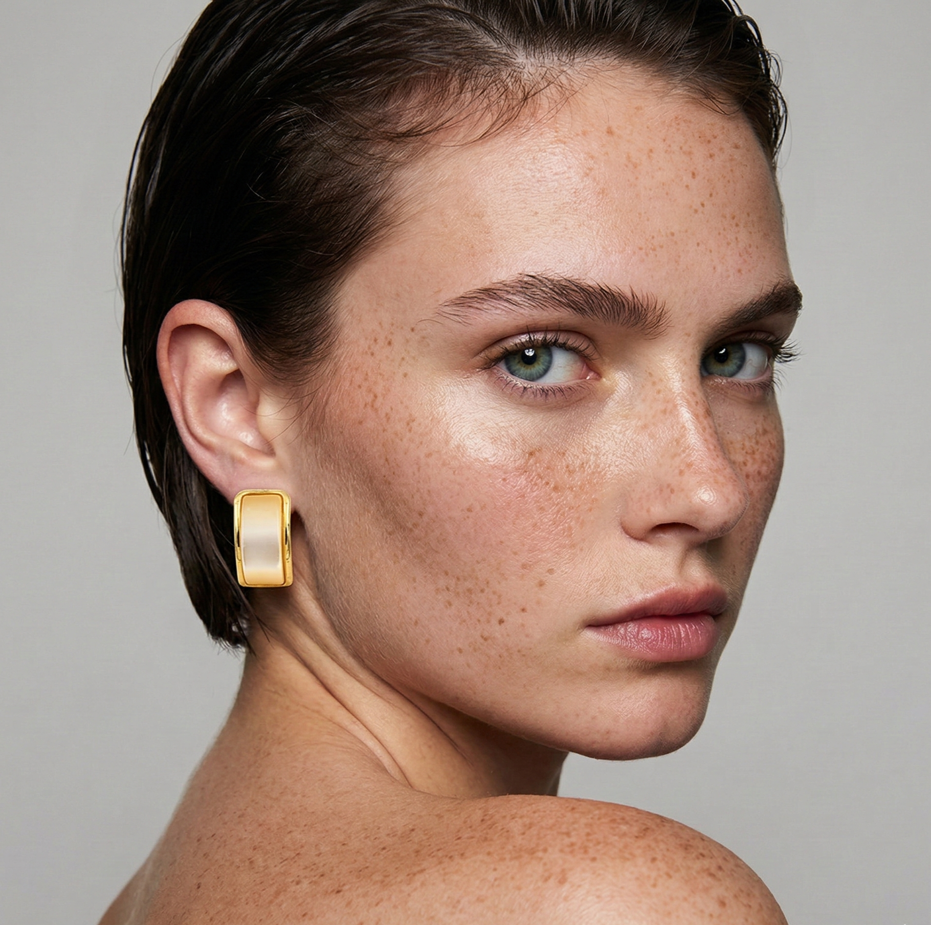 Gold Tone Opal Hoop Earrings