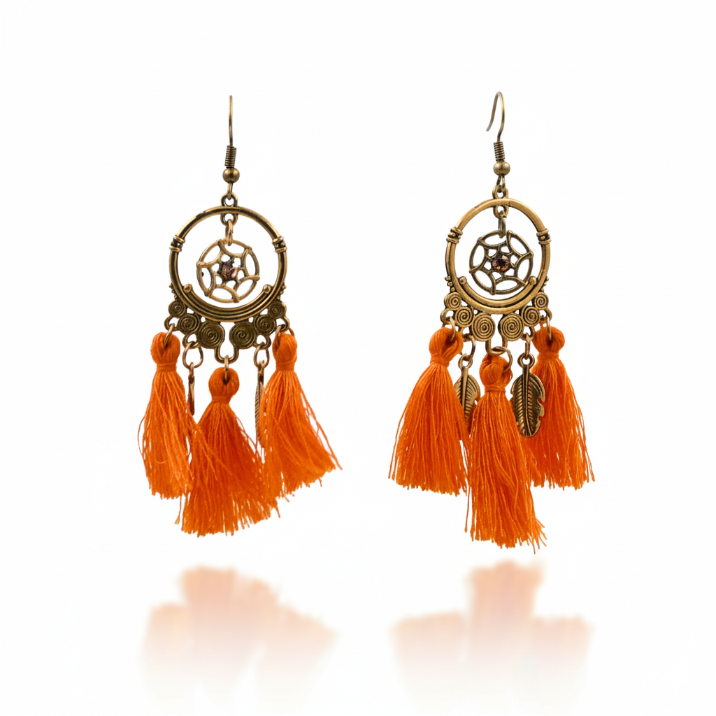Bohemian Retro Tassel Circle Drop Earrings Gold Tone