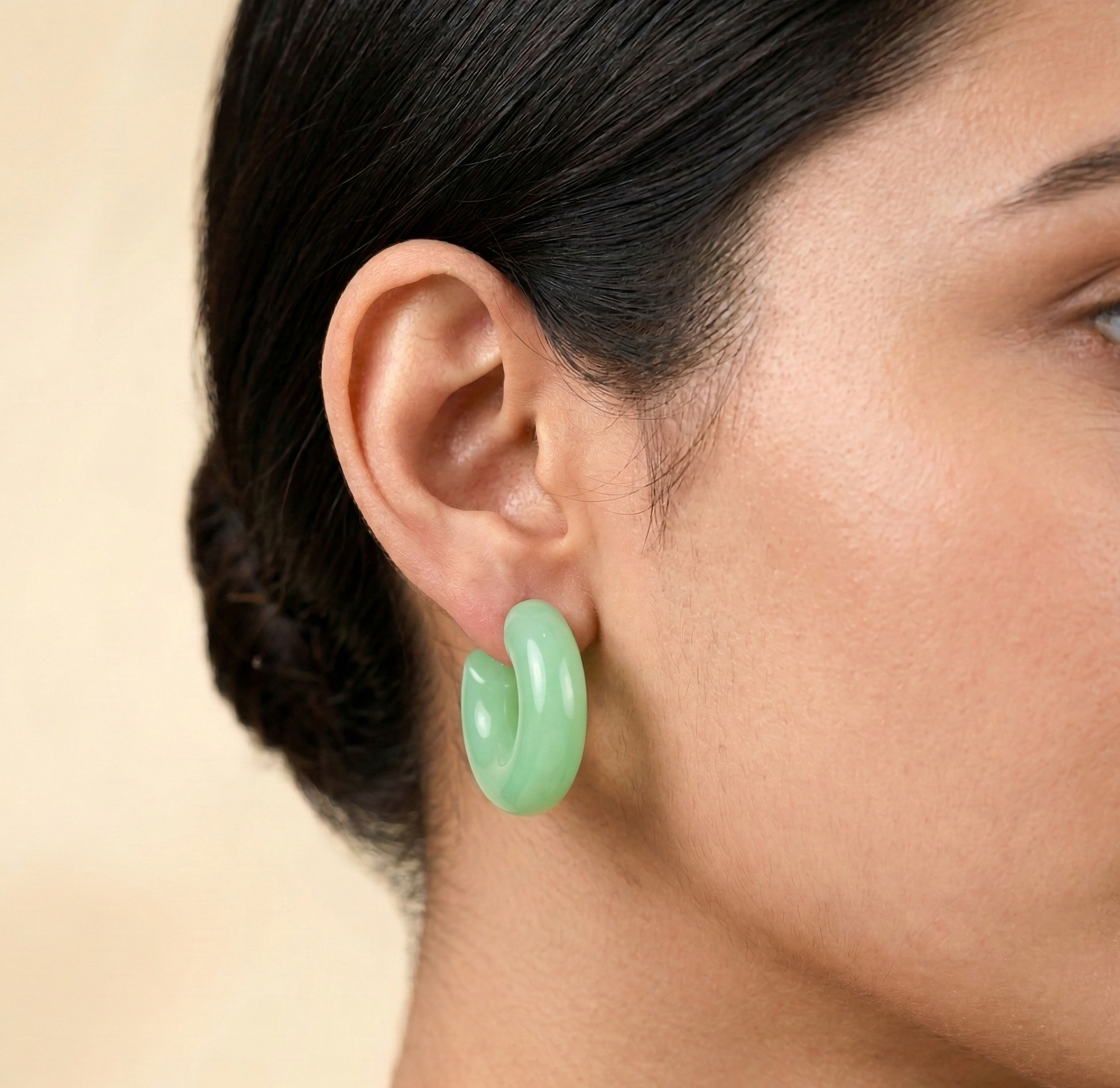 Mint Chubby Open Hoop Earrings