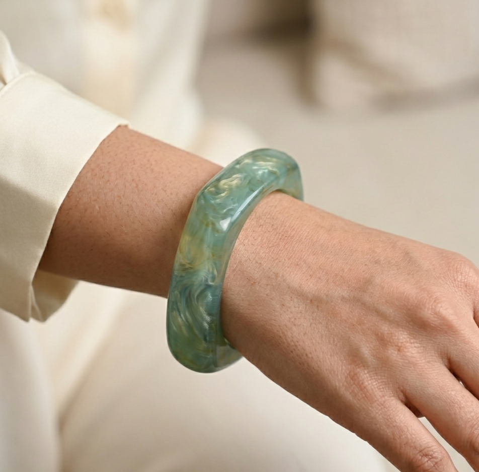 Mint Green Resin Square Bangle Bracelet for Women