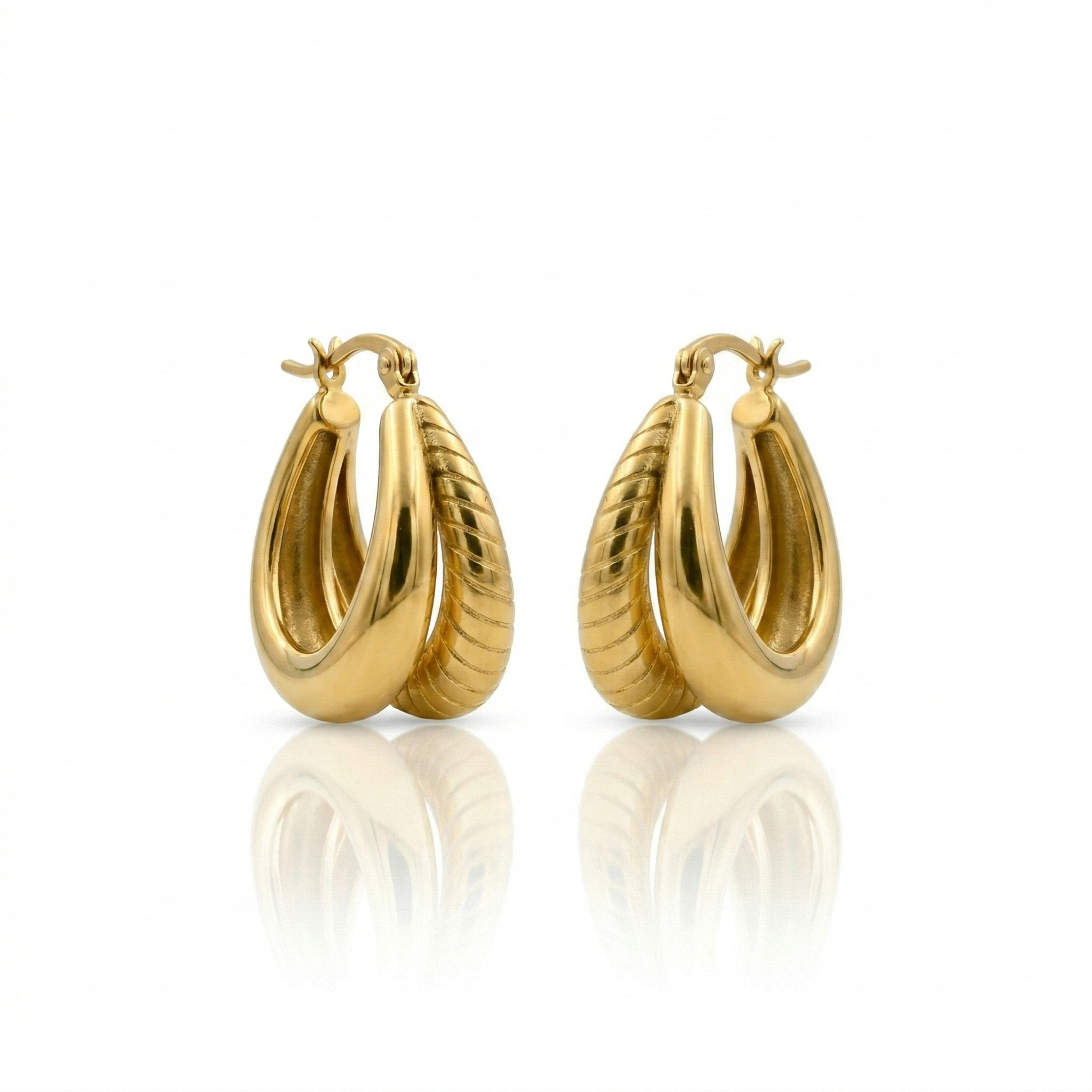 Double Horn Hoop Earrings 18K Gold PVD Plated 316L Stainless Steel