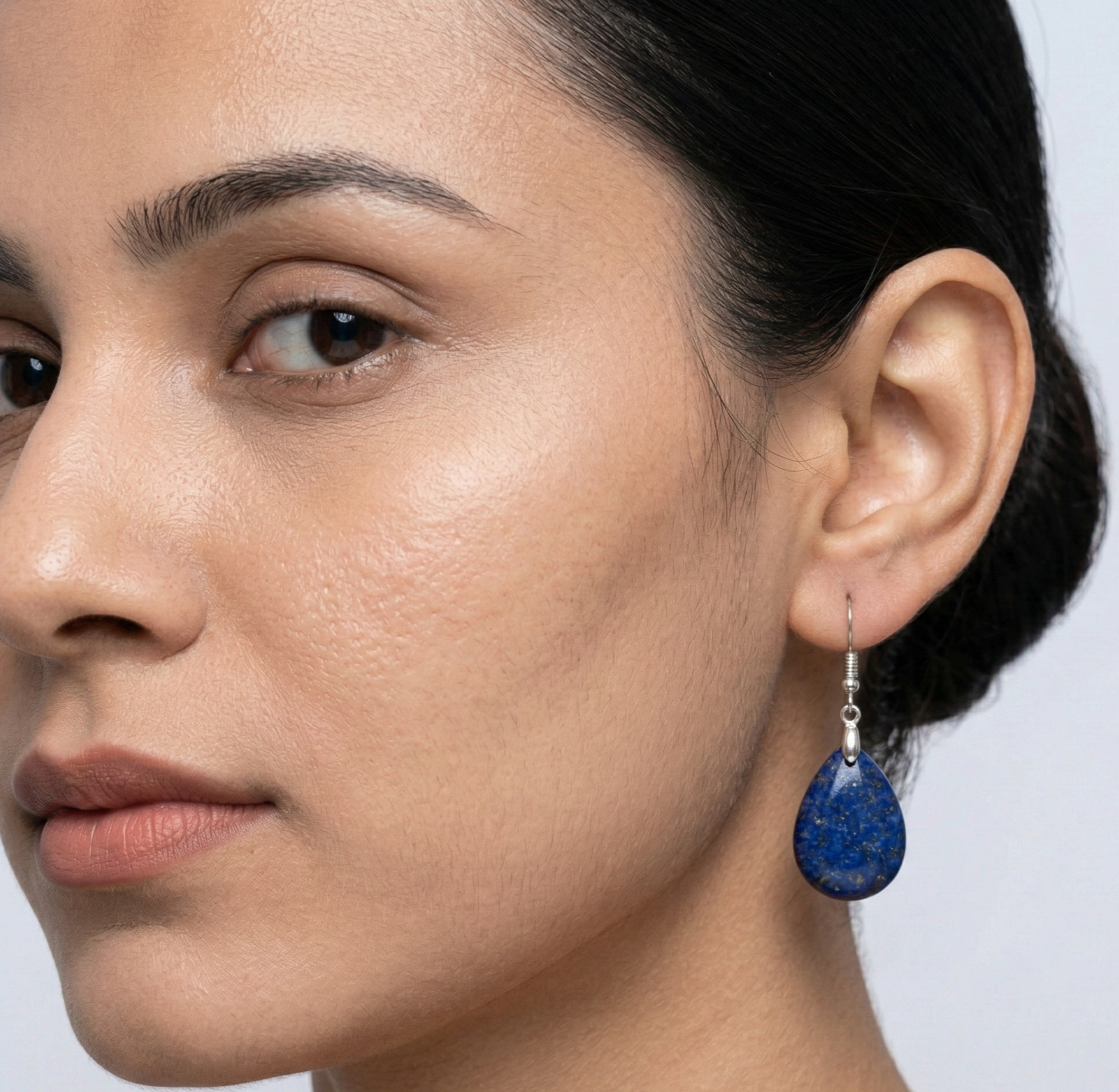 Lapis Lazuli Teardrop Dangle Earrings Silver Tone