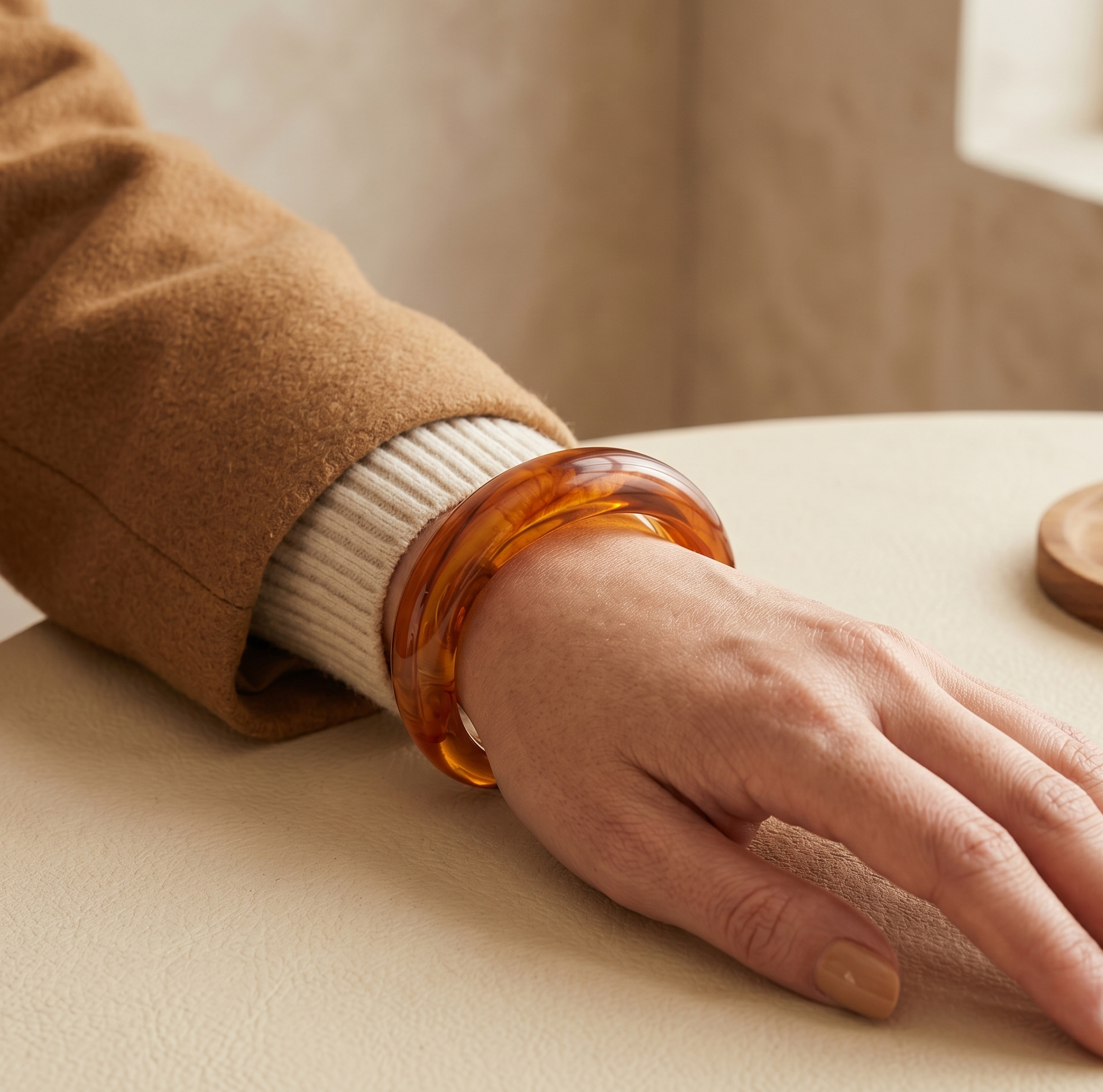 Amber Translucent Open Resin Cuff Bangle Bracelet for Women