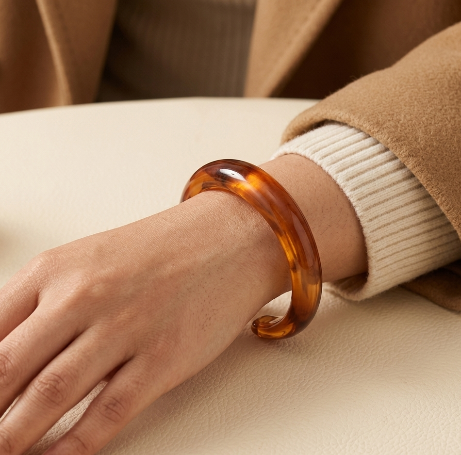 Amber Open Resin Cuff Bracelet for Women