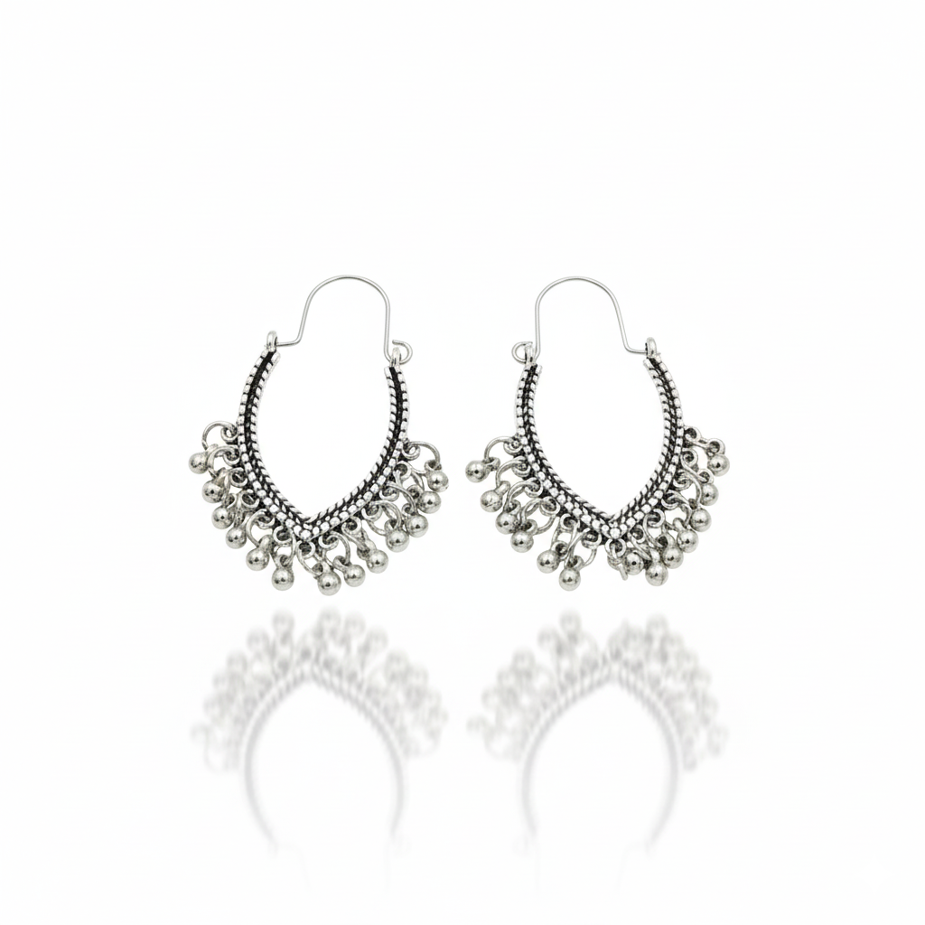 Silver Tone Fringe Hoop Earrings
