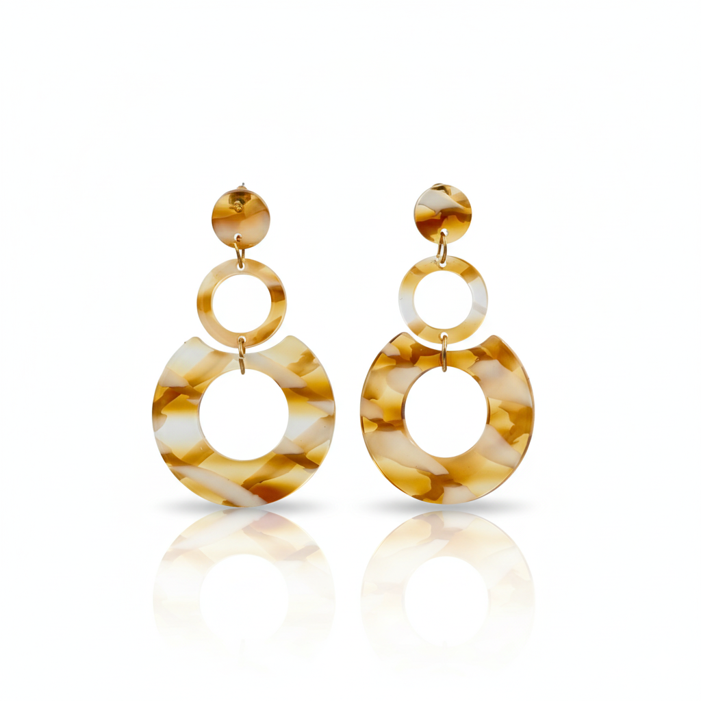 Tortoise Shell Multi Layer Circle Drop Earrings
