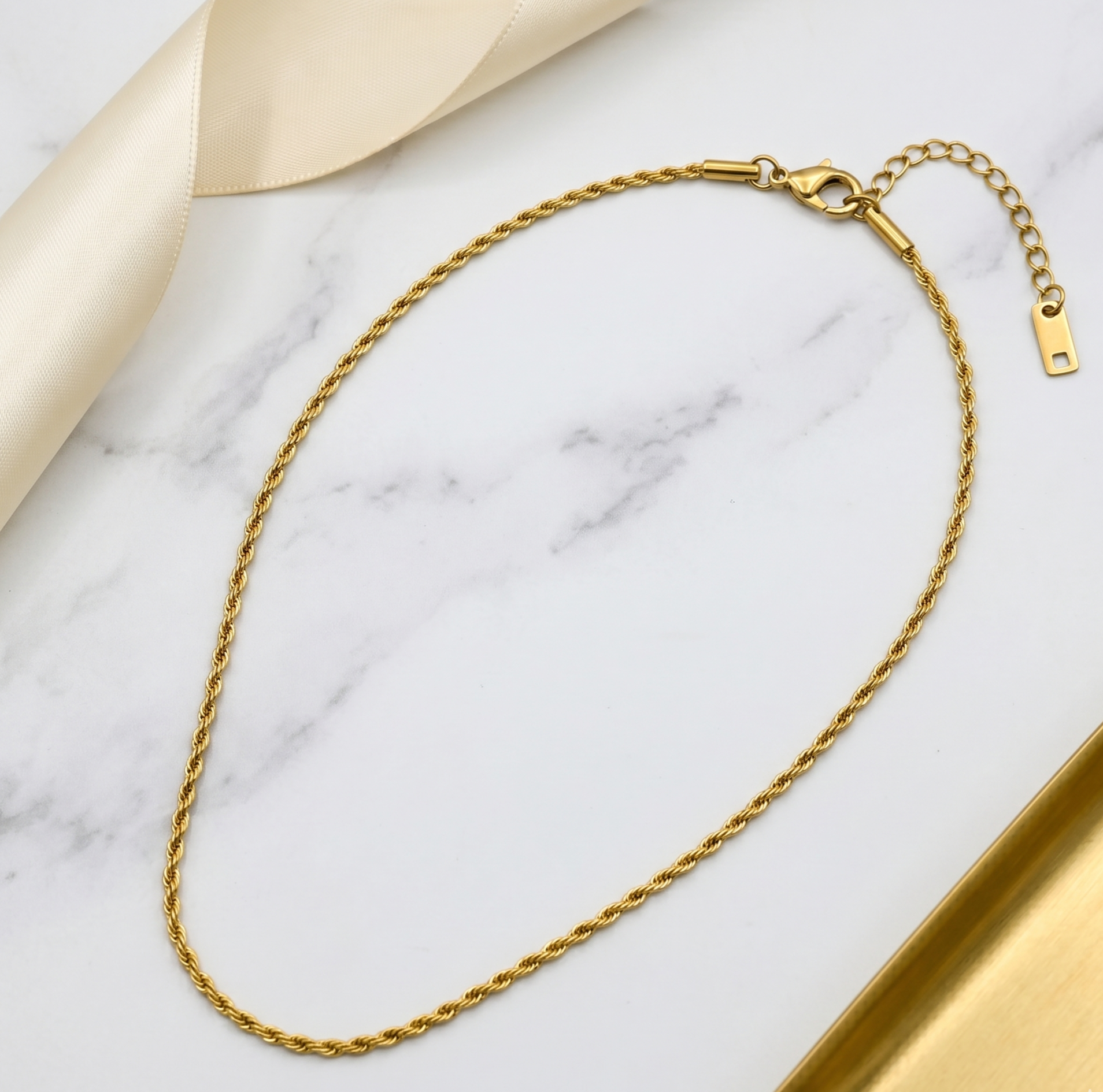 18K Gold Rope Chain Necklace for Women – Twisted Stainless Steel Chain