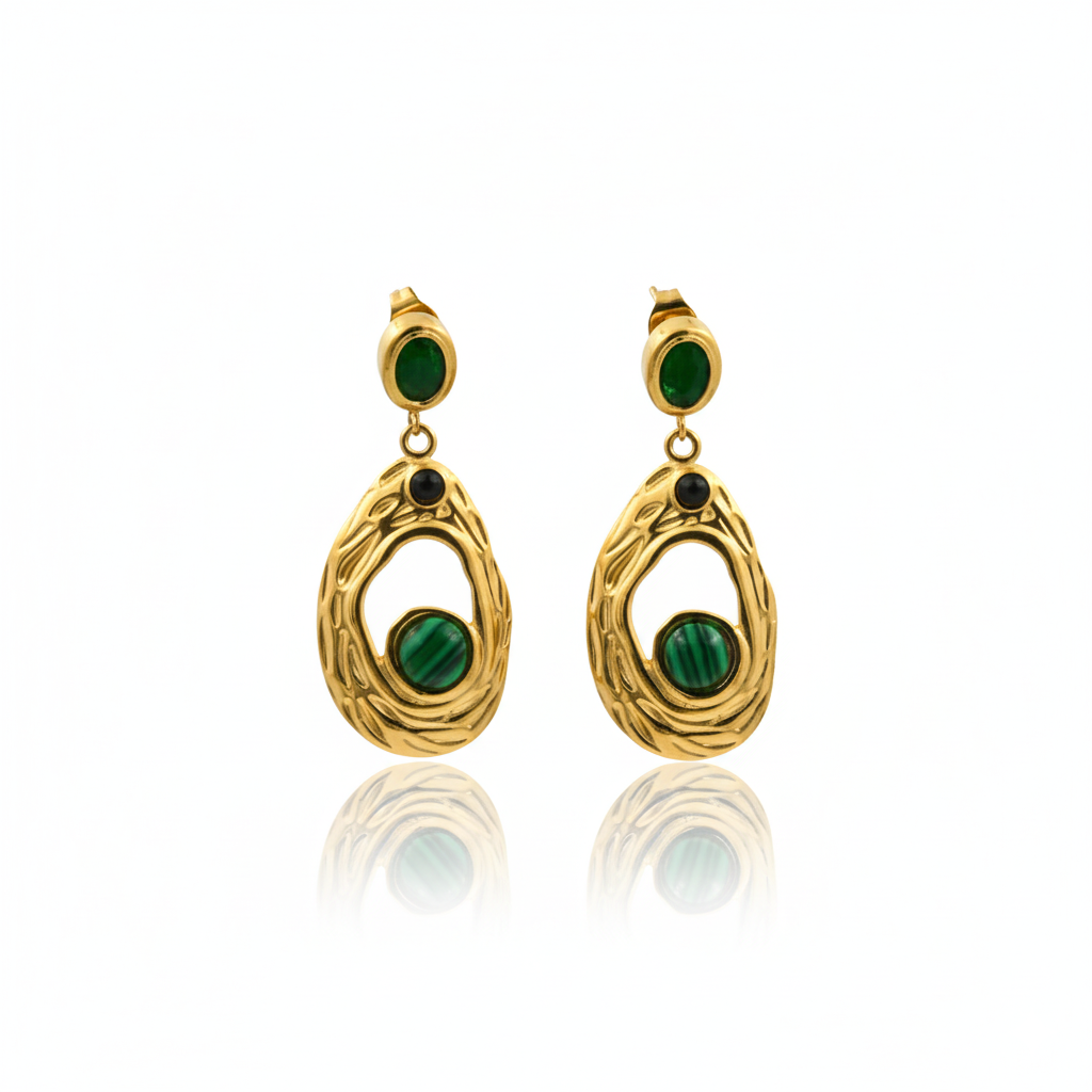 Malachite Drop Earrings 18K Gold Plated Stainless Steel
