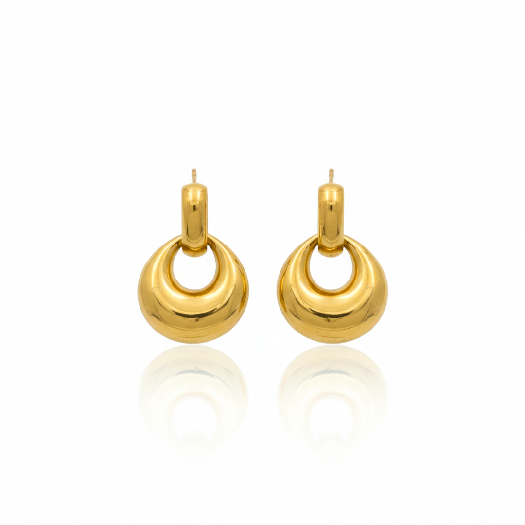 Hollow Round Drop Earrings in 316L Stainless Steel with Gold PVD IP Plating