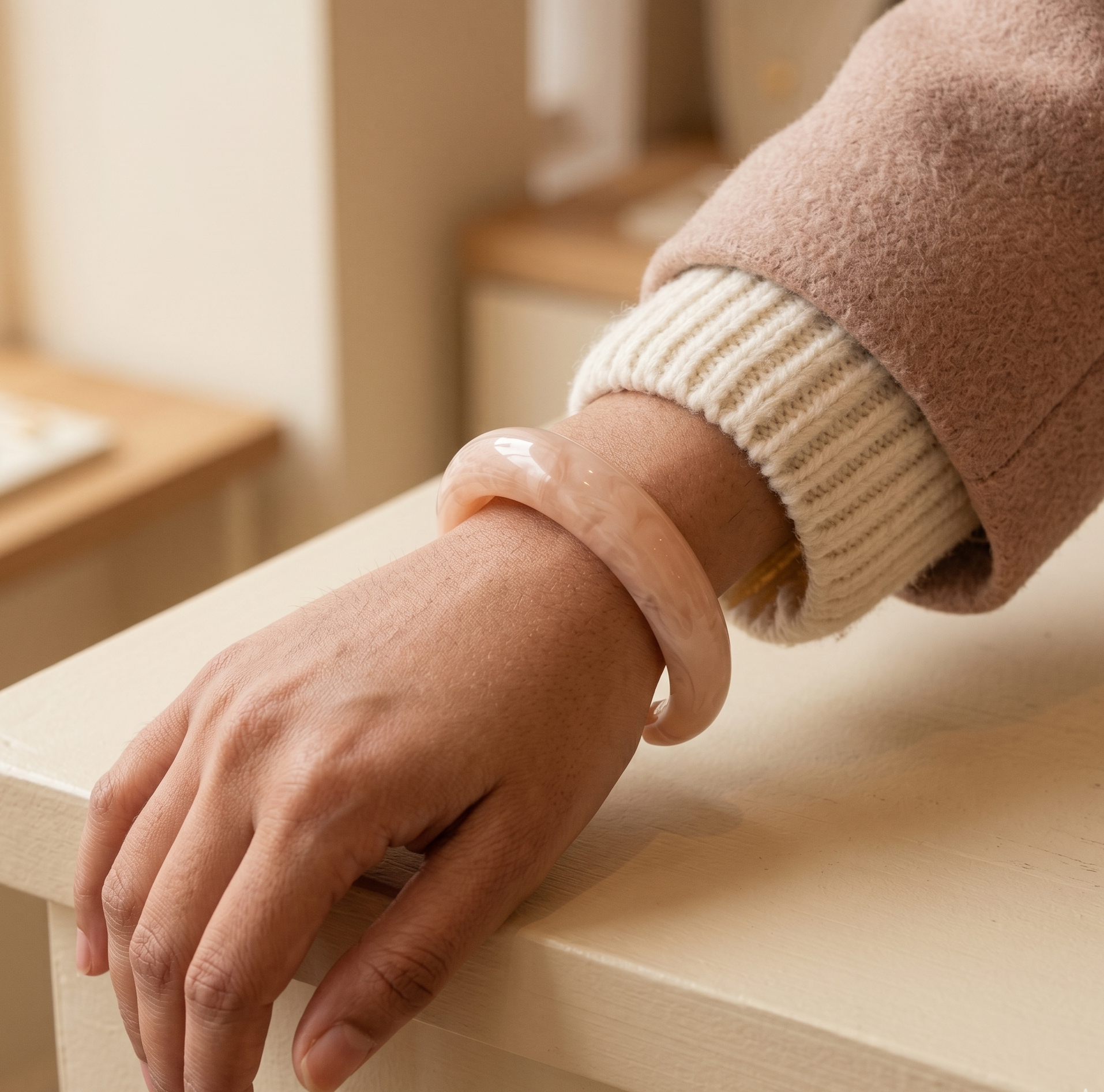 Peach Translucent Open Resin Cuff Bangle for Women