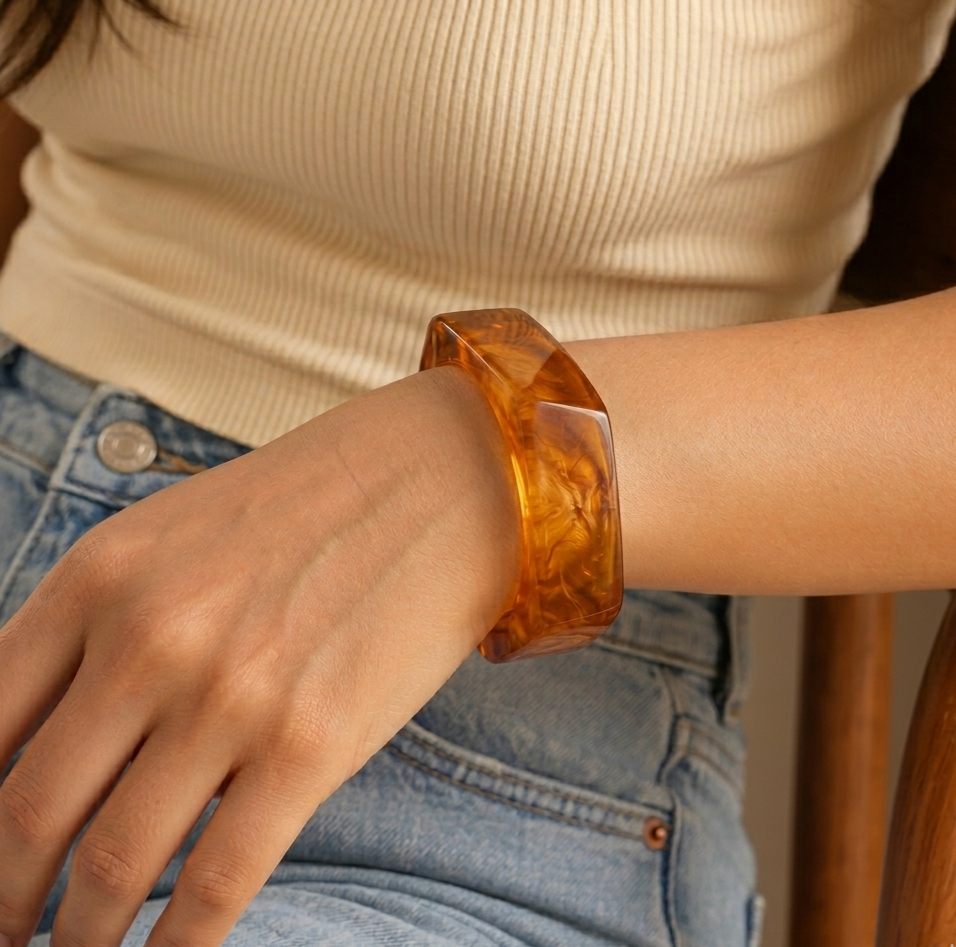 Honey Amber Geometric Resin Bangle Bracelet for Women