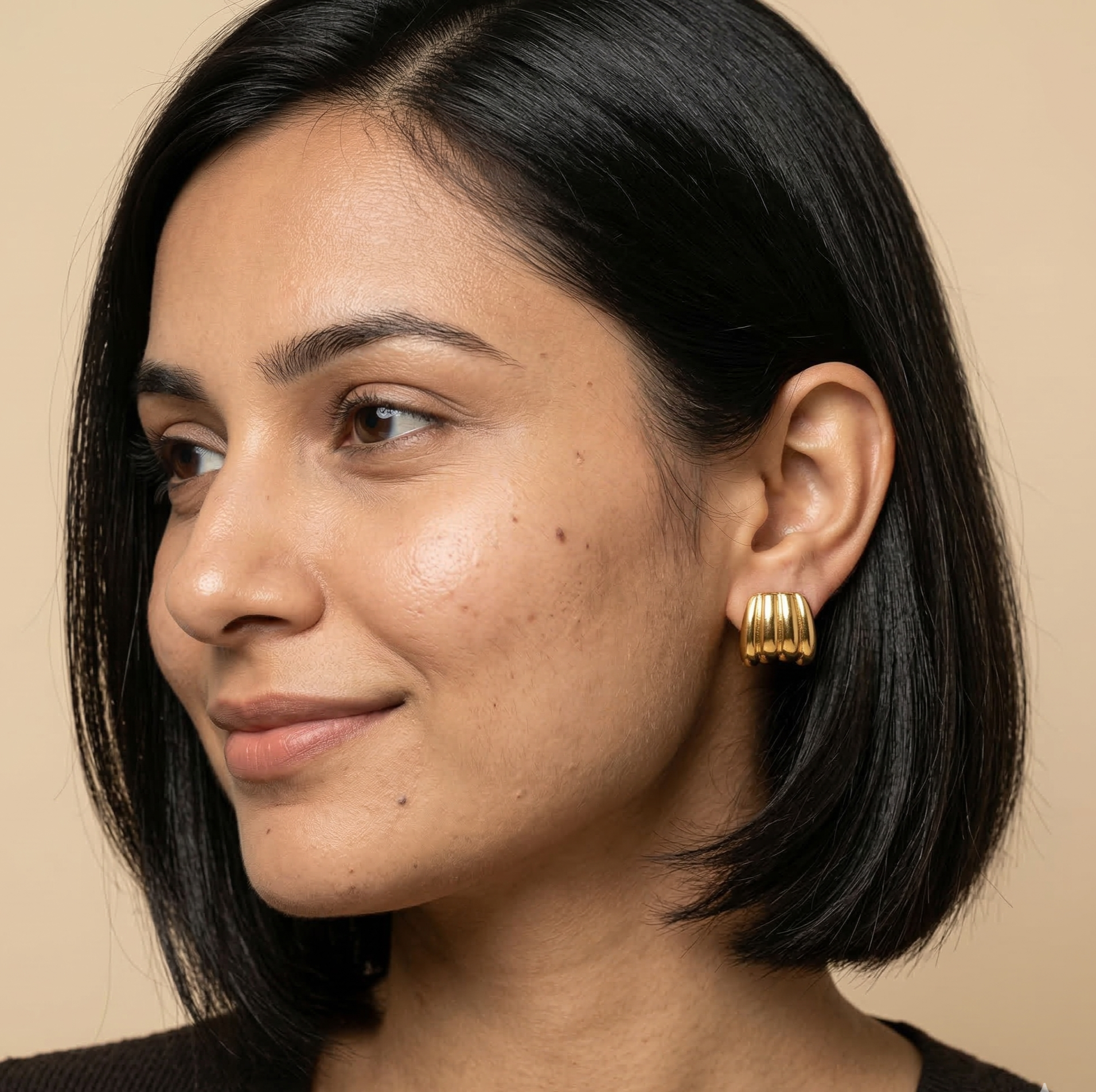 18K Gold Plated Ribbed Stud Earrings in 316L Stainless Steel