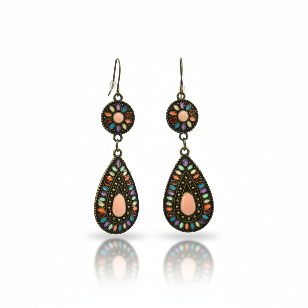 Vintage Boho Water Droplet Earrings Gold Plated Antique Copper Finish