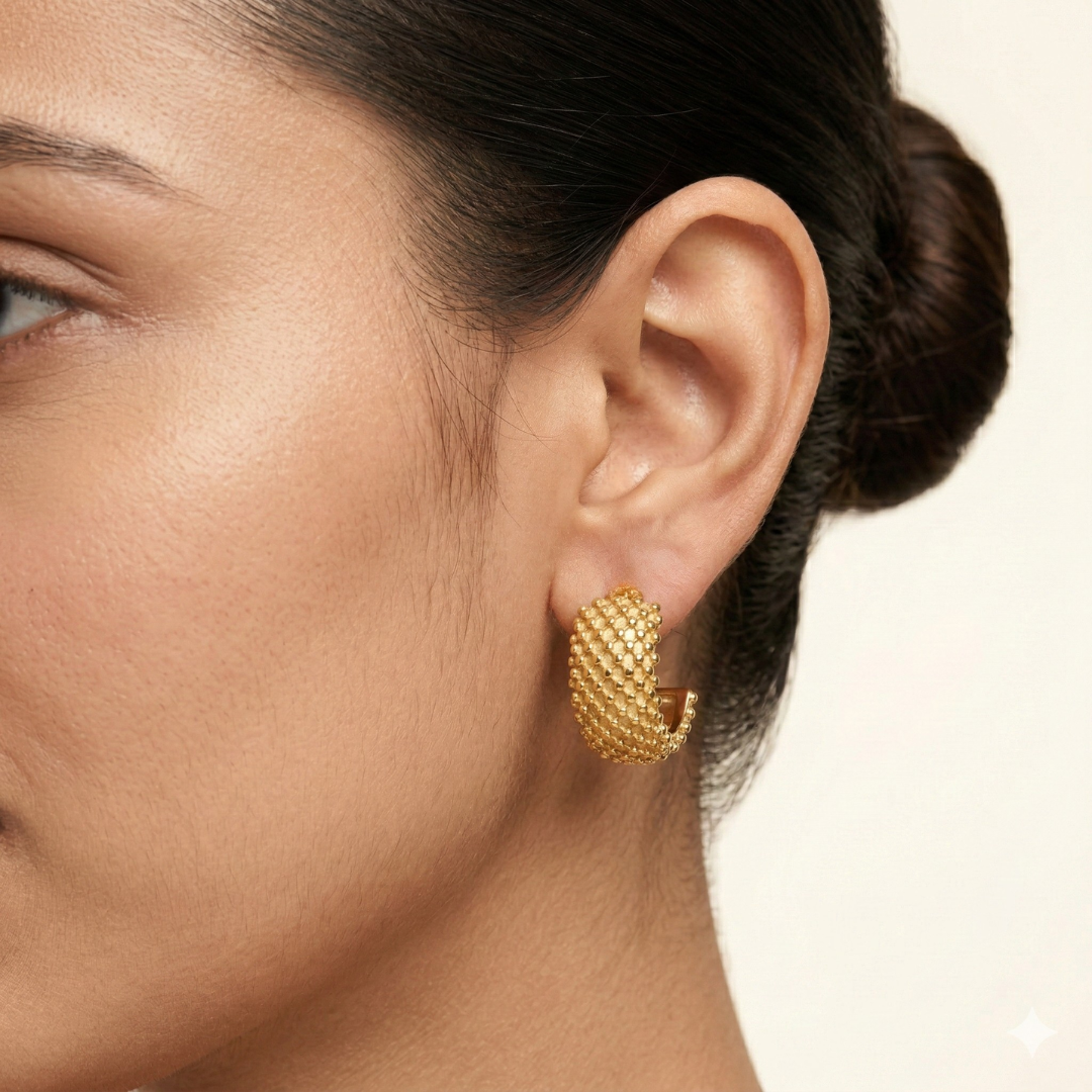 Textured C Hoop Earrings 18K Gold PVD Plated 316L Stainless Steel