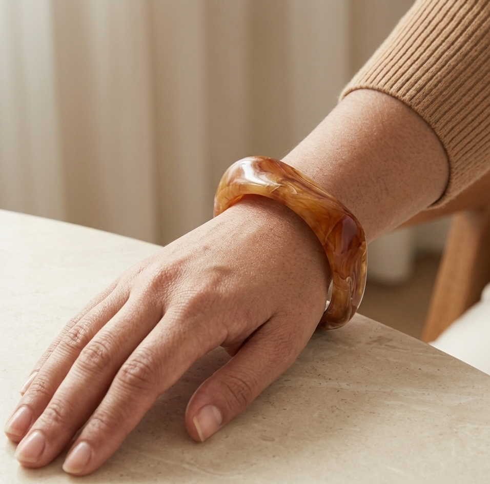 Amber Swirl Resin Sculpted Bangle Bracelet for Women
