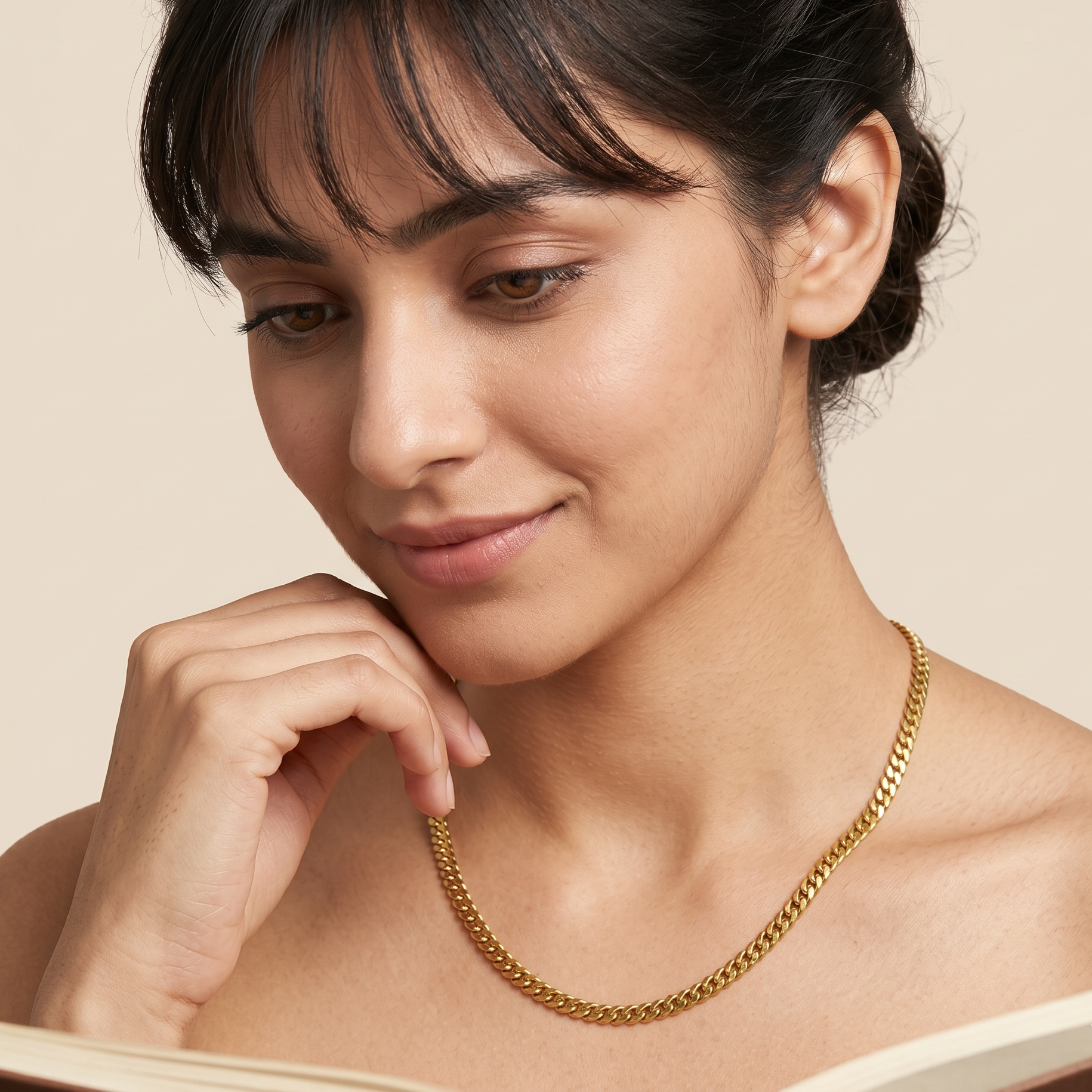 18K Gold Cuban Link Choker Necklace for Women – Minimalist Stainless Steel Chain