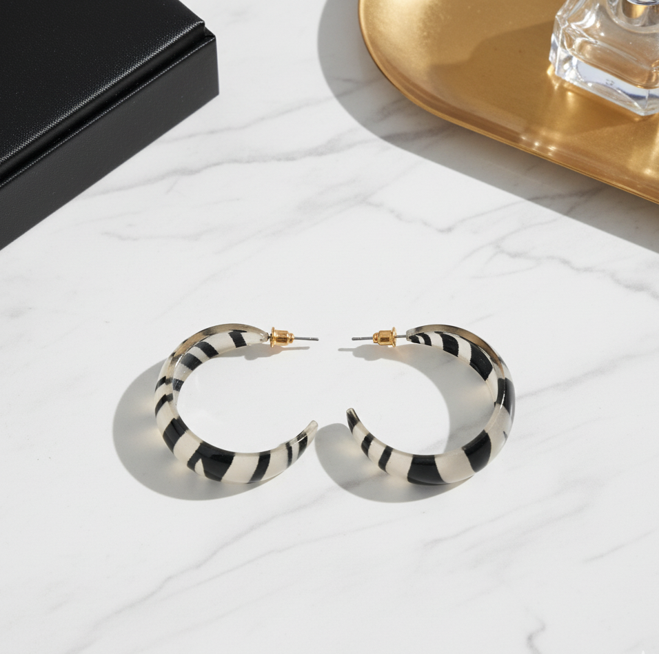 Zebra Pattern C Shape Hoop Earrings