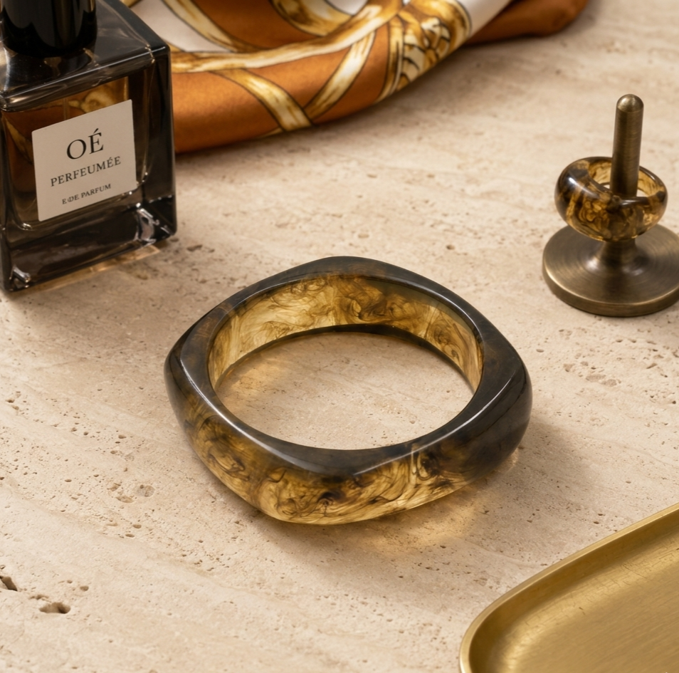 Smoky Amber Irregular Resin Bangle Bracelet for Women