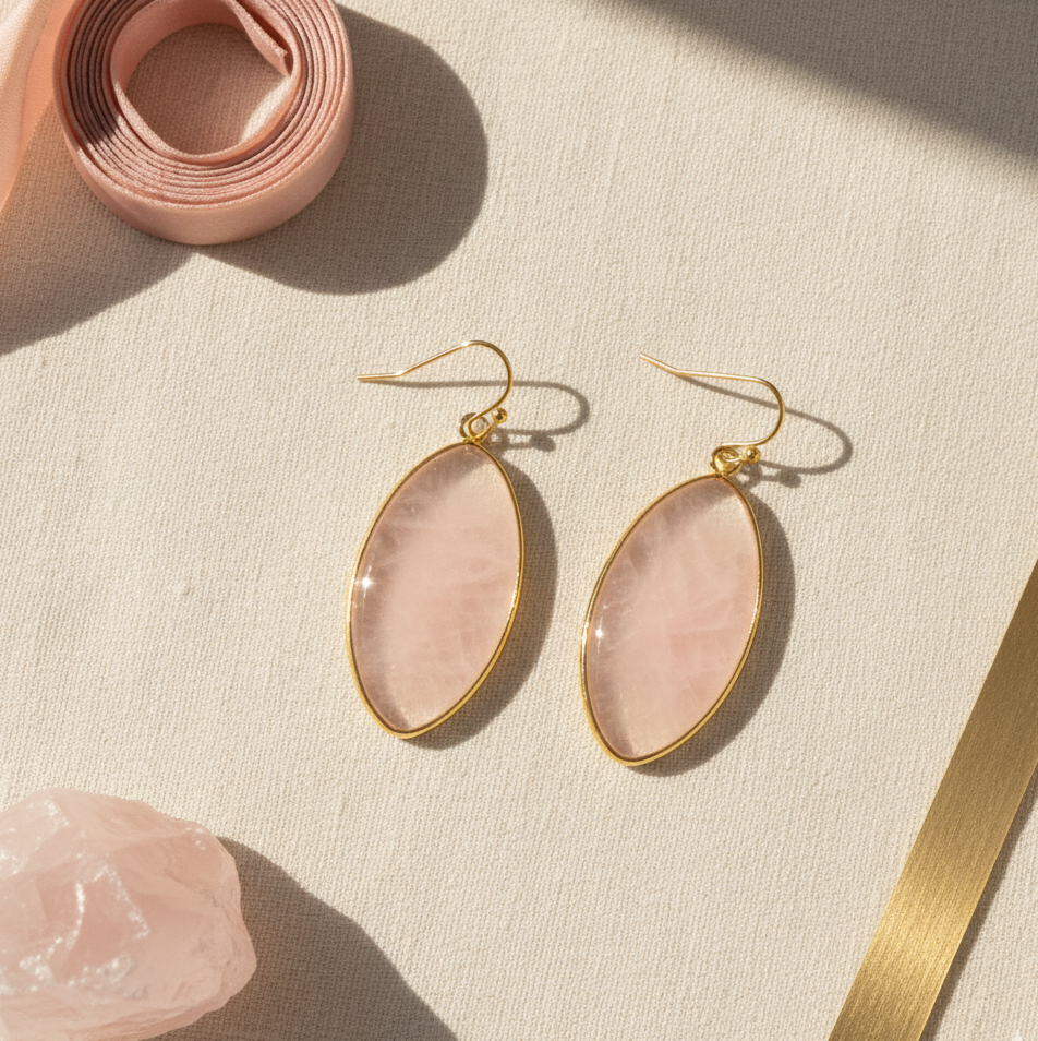 Pink Aventurine Drop Earrings Gold Tone Hoop Design