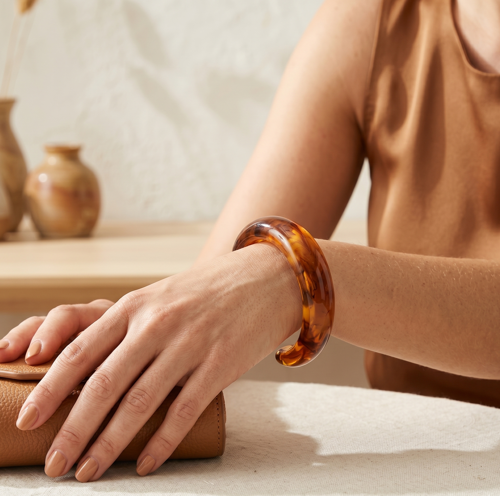 Amber Translucent Open Resin Cuff Bangle Bracelet for Women