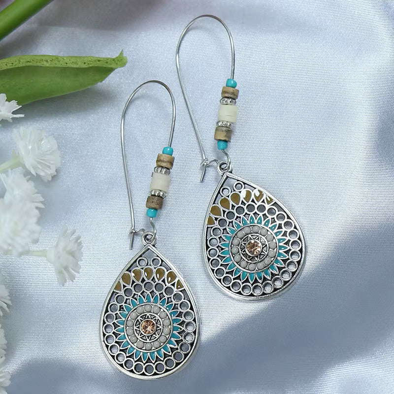 Bohemian Retro Teardrop Earrings Silver Tone Alloy