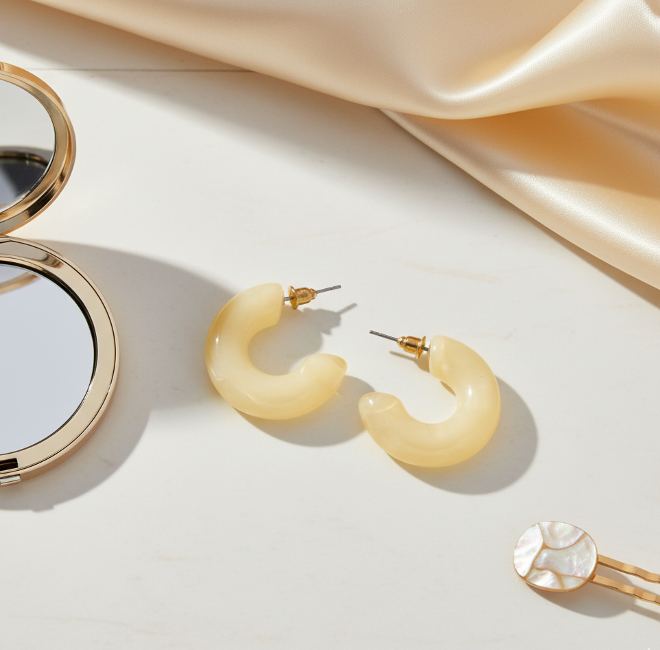 Butter Yellow Resin C Hoop Stud Earrings