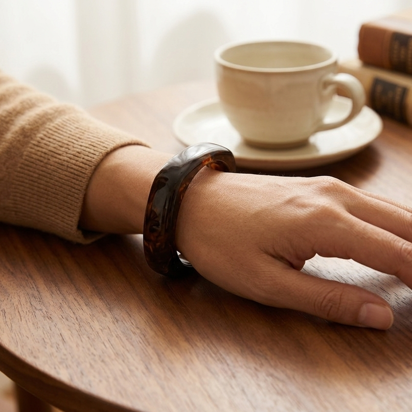 Tortoise Shell Resin Square Bangle Bracelet for Women