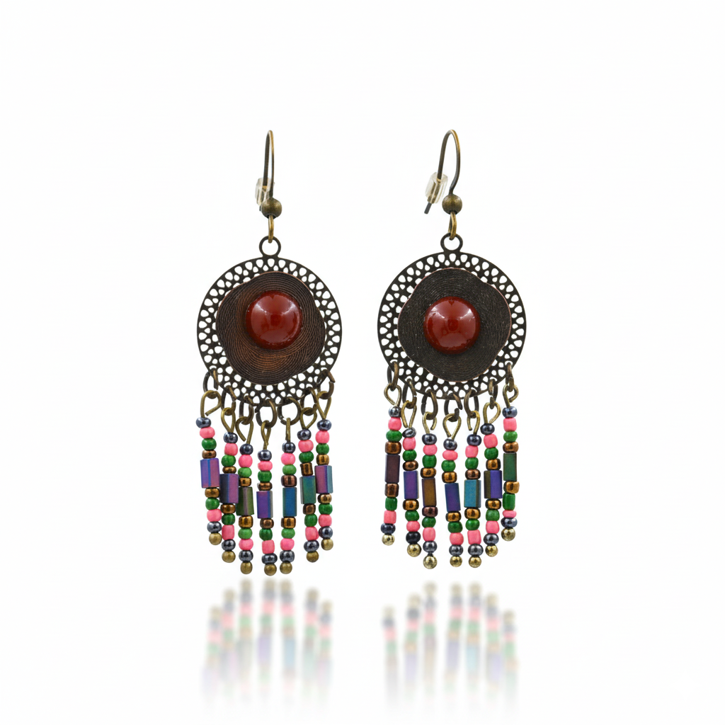 Bohemia Vintage Beaded Dangle Earrings Antique Alloy Resin